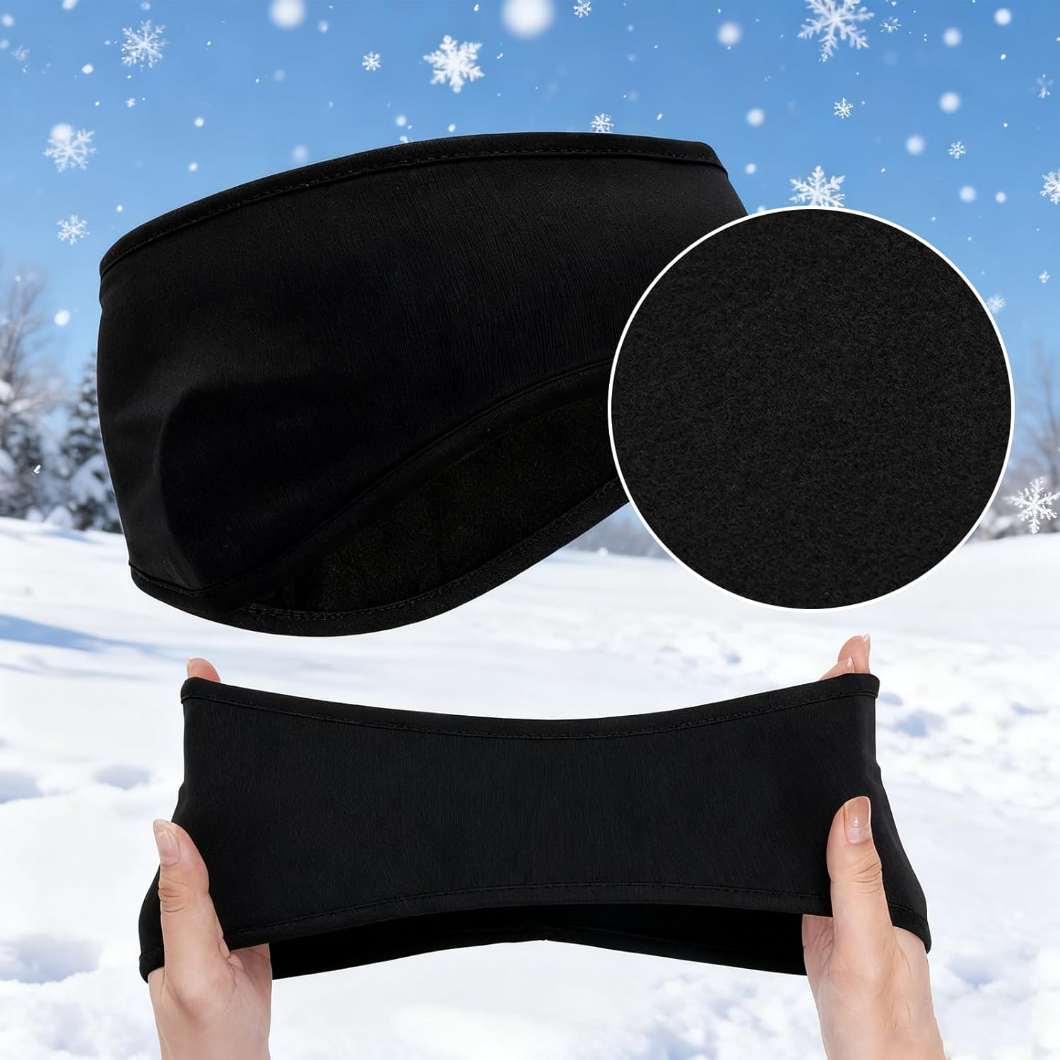 Set of 3 Winter Headband Set, Sports Ear Warmers for Men and Women, Sports Headbands, Earmuffs, Headband, Elastic for Jogging, Running, Hiking, Cycling, Motorcycling (Black) image number 6