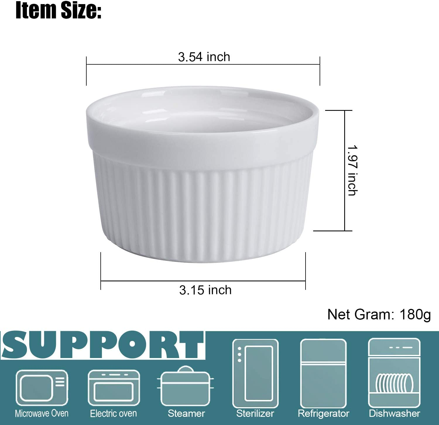 Ramekins 6 Oz, Set of 8, Creme Brulee Ramekins, Souffle Dishes, Oven Safe Porcelain Ramiken Bowls for Custard, Lava Cakes, Pudding, Flan, Mini Desserts, Jam and Ice Cream, Ramekins for Baking image number 1