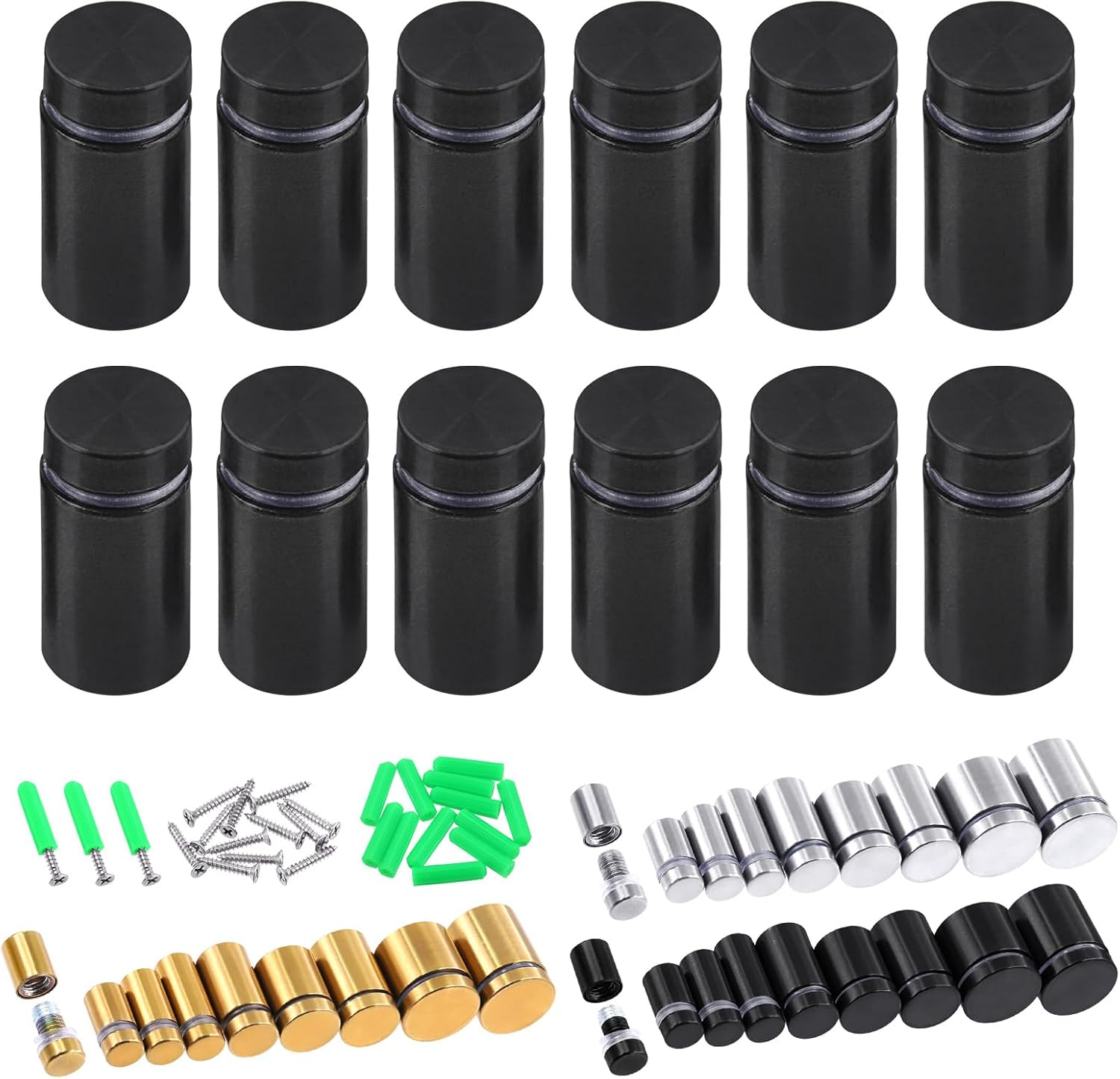 Swpeet 12 Sets 5/8" X 2" Silver Stainless Steel Standoff Screws, Wall Standoff Mounts Glass Acrylic Nail with Screws and Wall Anchors, Mounting Glass Hardware for Hanging Picture Frame Advertise