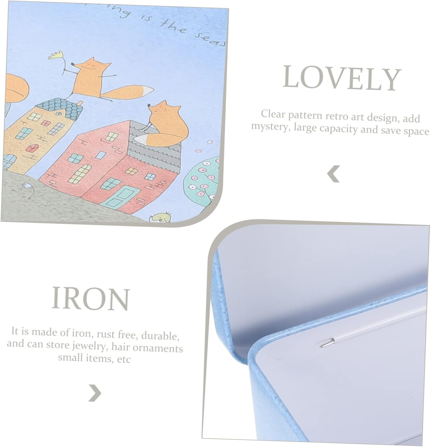 Lockable Storage Box Tin Box Lock Key for Desktop Jewelry Display Storage Case for Home Office Organization image number 2