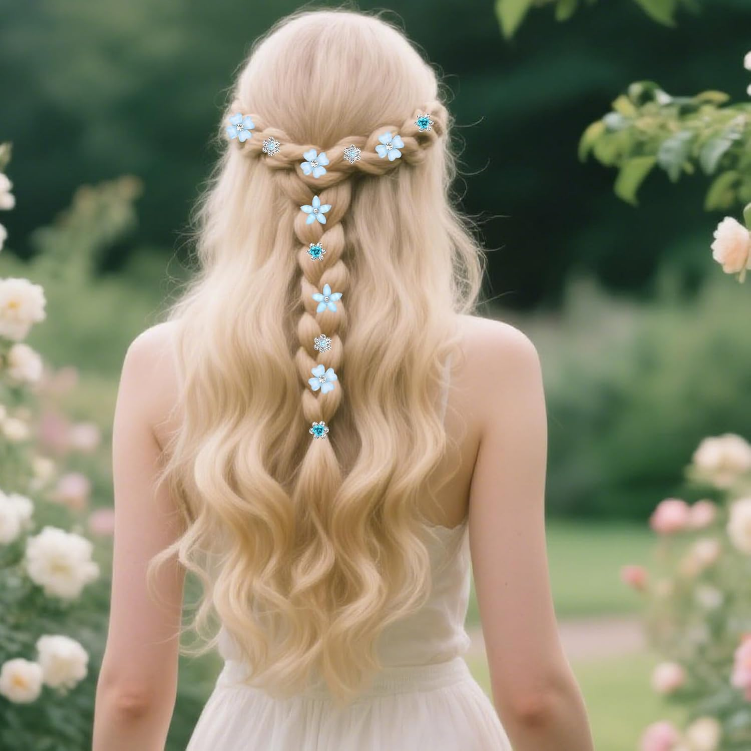 Bumlofa Blue Flower Hair Clip: 20 Mini Hair Clips Small with Crystal, Perfect for Girls & Children, Beautiful for Hairstyle Decor & Party Styling