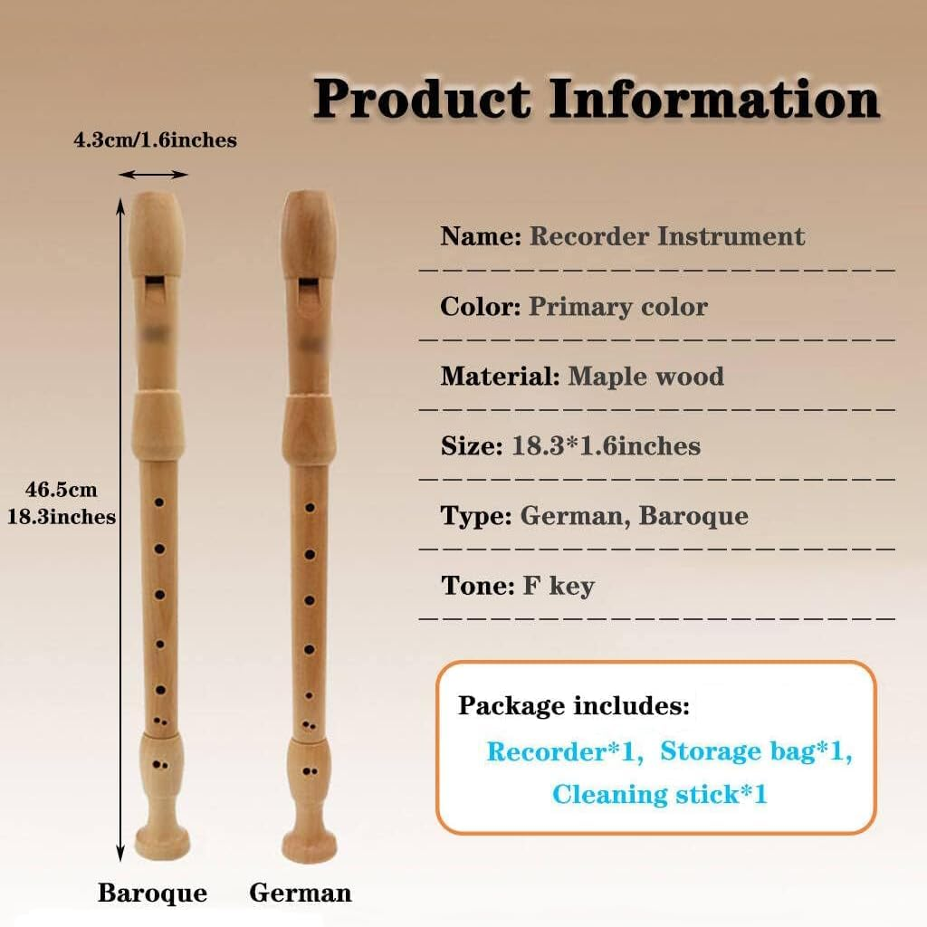 Recorders Instrument, German Recorders 8 Holes for Beginners, Baroque Recorders 3 Piece for Professional, Maple Wood F Key Alto Flute Instrument, with Cleaning Stick,Storage Bag image number 2