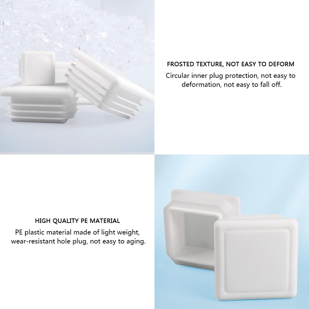 White Square Plastic Plugs, 20 Pcs Tube Inner End Caps, 45Mm X 45Mm Cover for Furniture Chair Desk Leg Tables Foot, Pipe image number 3