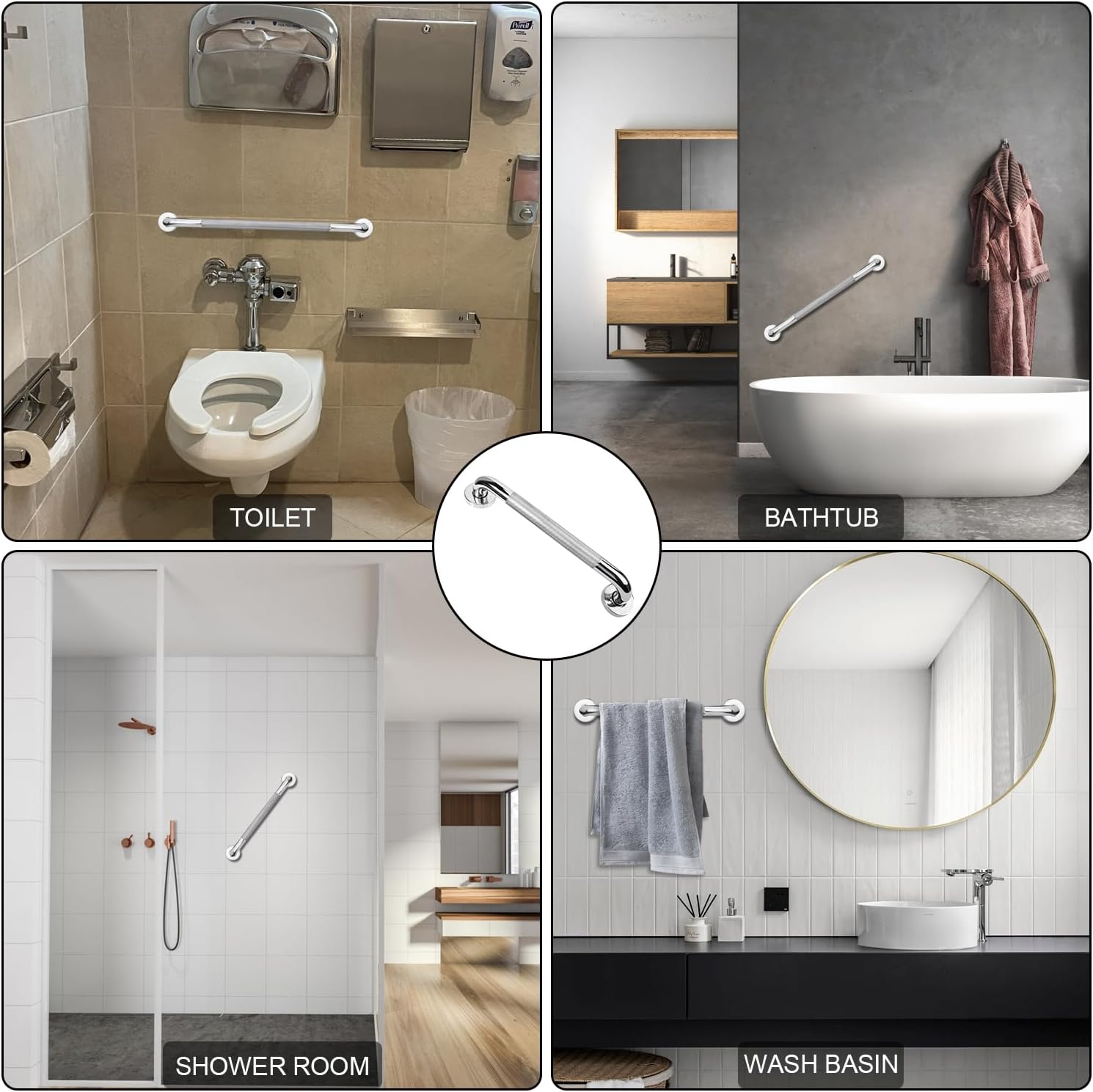 Sunzone 2-Piece Bathroom Grab Bars - 16-Inch Anti-Slip Chrome Stainless Steel Safety Hand Rails image number 6