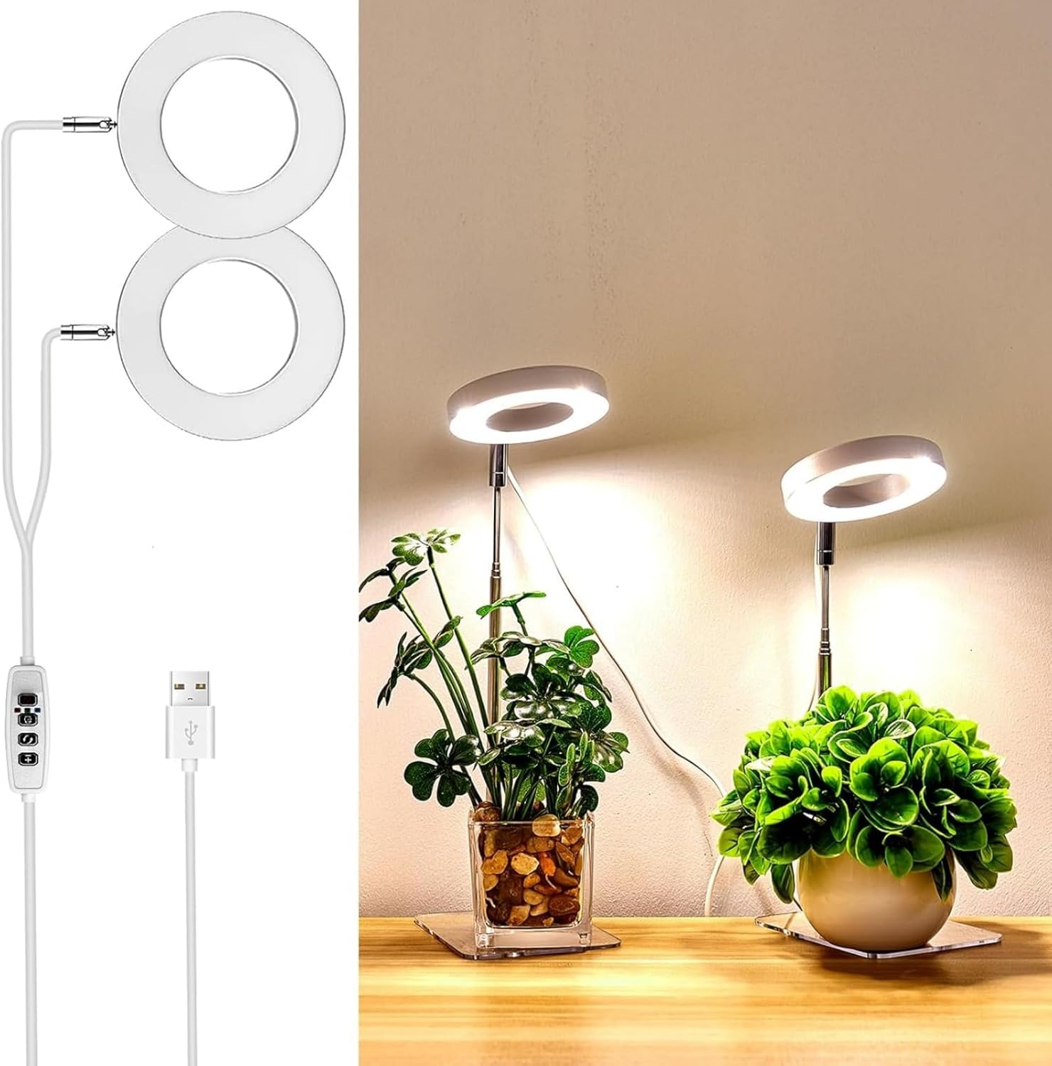 Plant Grow Light, LED Growing Light for Indoor Plants, 2 Head 48 LED Adjustable Height Growing Lamp with Timer, 3 Dimmable Brightness Levels, Low Safe Voltage, Perfect for Small Plants (White) image number 2