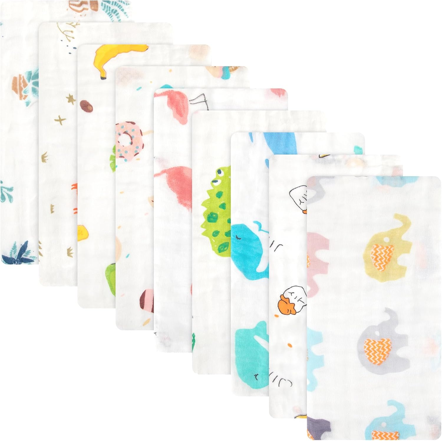 Viaky Muslin Baby Burp Cloths Sets 9 Pack 100% Cotton 25X25Cm Burping Clothes 6 Layers Super Soft and Highly Absorbent Newborn Towel for Baby Girls Boys image number 6