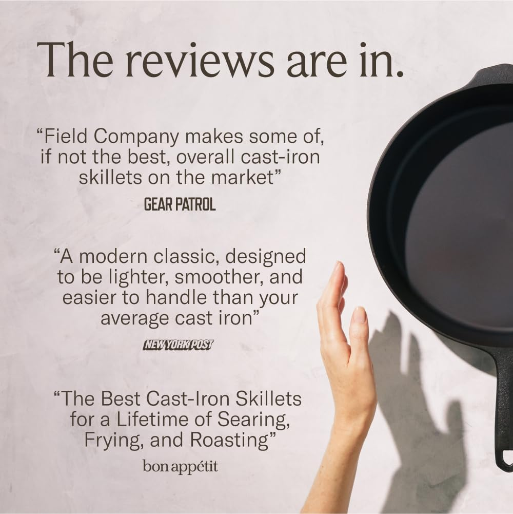 Field Company Starter Set: No.8 Cast Iron Skillet (10.25 In, 4.5 Lbs) with Cast Iron Cleaning Kit &mdash; Smoother, Lighter, Made in USA, Vintage Design, Pre-Seasoned image number 3