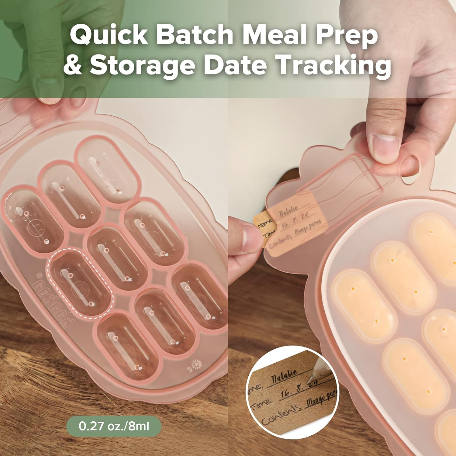 Haakaa Silicone Nibble Freezer Tray -Breastmilk Teething Popsicle Mold - Baby Fruit Food Feeder Teether Tray - Baby Food Maker - Ice Cube Tray - 4 Months+ Babies - BPA Free - Blush - Blush image number 2