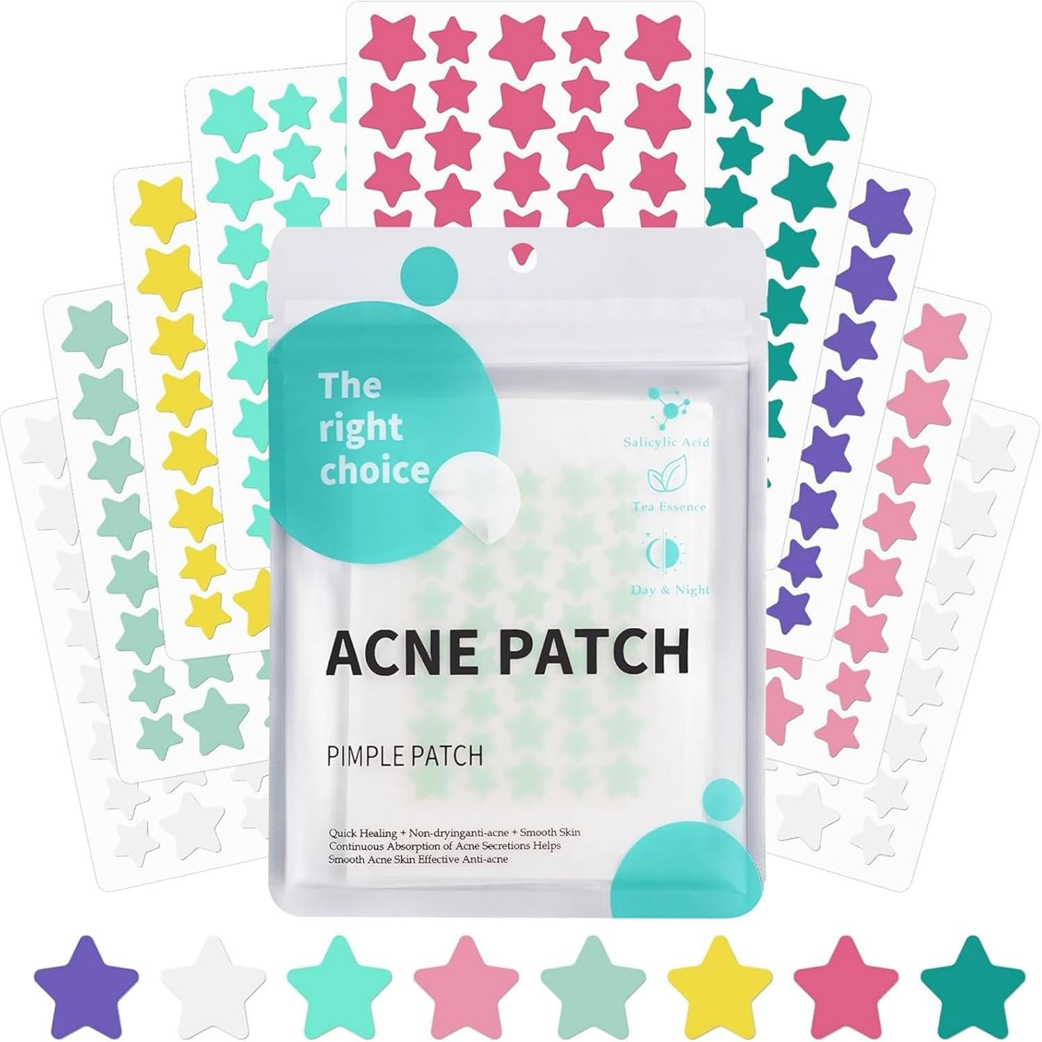 Pimple Patches - Coloured Star Hydrocolloid Acne Patches for Makeup & Cover | Blemish Absorbing Spot Treatment Stickers | Invisible Xmas Gift (5 Sheets, 255 Pcs) image number 1