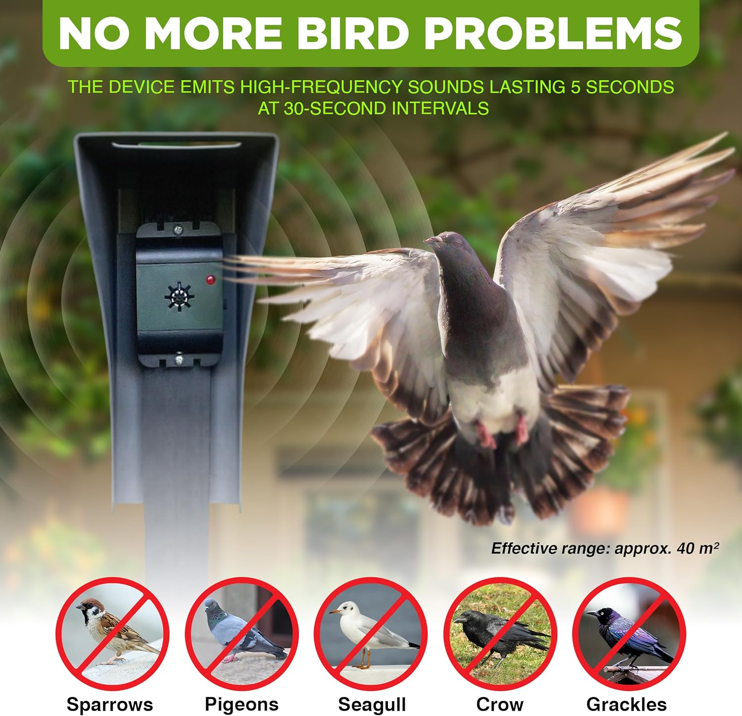 ISOTRONIC&reg; Ultrasonic Bird Repeller Device, Battery Powered Portable Bird Deterrent, Pigeon Scarer - Pack of 1 Pcs. image number 1