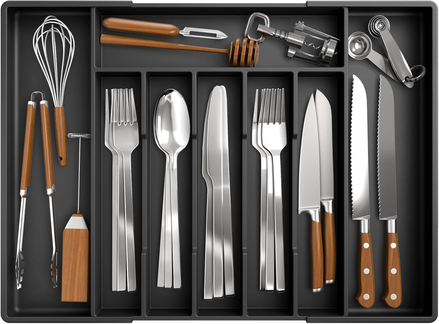 Cutlery Drawer Organiser with 8 Compartments Expandable Kitchen Drawer Organizer, Adjustable Utensil Holder, Cutlery Tray Drawer Dividers for Kitchen Flatwarefor Silverware, Flatware, Knives image number 1