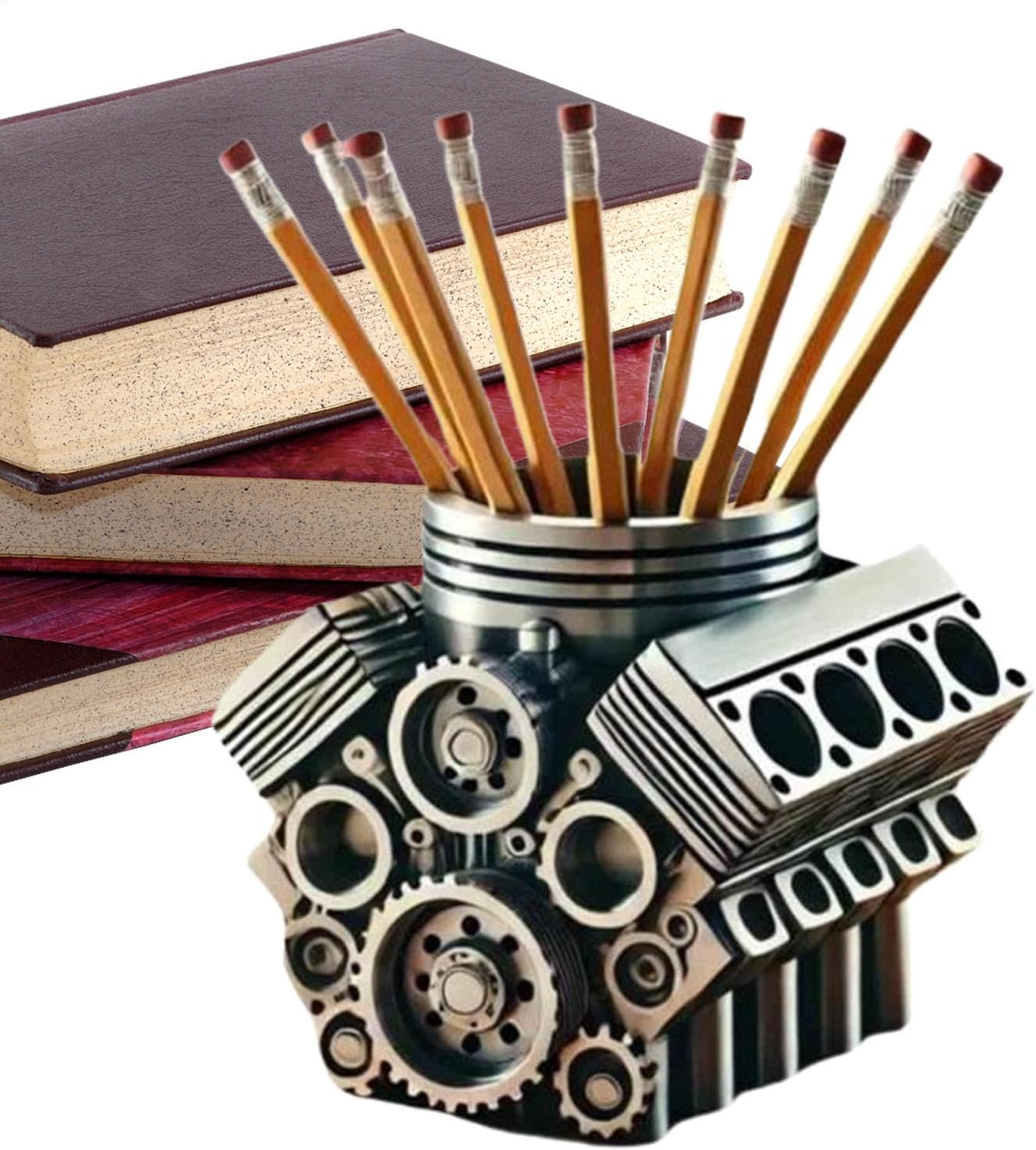 Engine Pencil Holder, Creative Pencil Holder, Stationery Storage, Mechanical Design Organizer, Supplies, Desk Accessory, Home Office Decor, 4.72X4.53X3.94 Inches image number 2