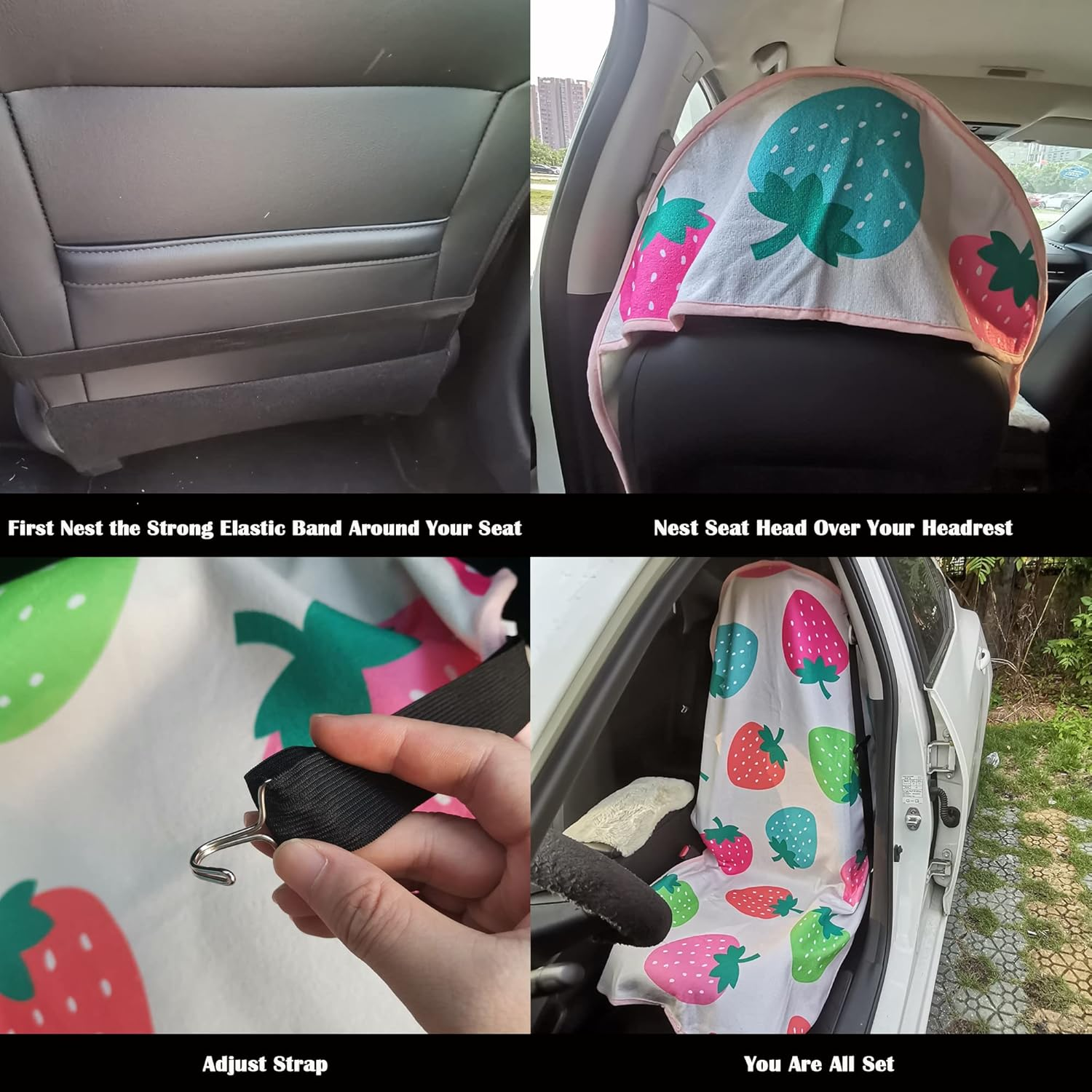 Car Seat Cover Protector Front Seats Only,Waterproof Cooling Bucket Towel Seat Covers for Trucks SUV Jeep,Automotive Vehicles Seat Cover Protectors (Strawberry) image number 6