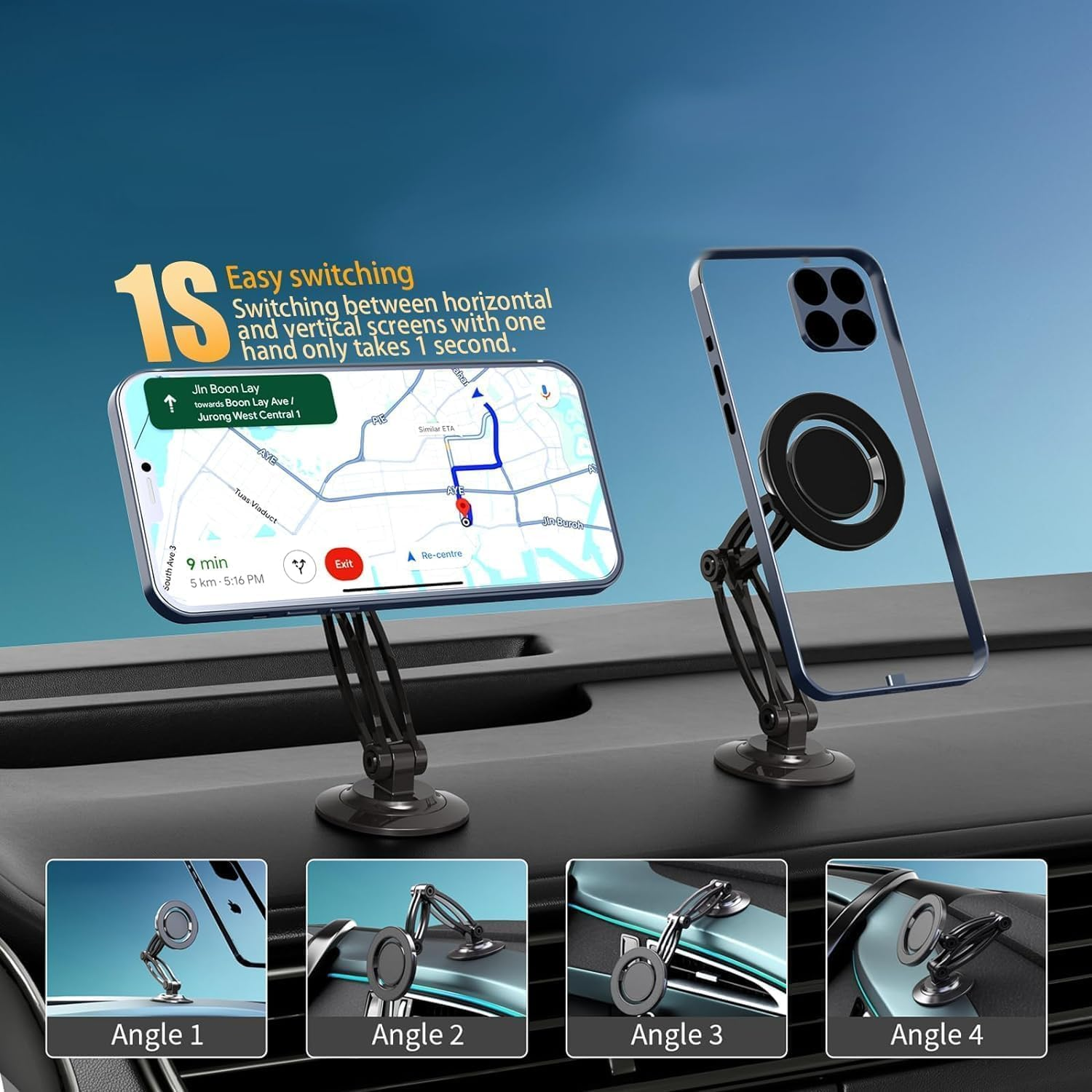 RUNGOS 1080&deg;Rotatable for Magsafe Car Mount [Strong N54 Magnet] [3 Universal Ball Robotic Arm] Indestructible Adjustable Collapsible Magnetic Car Mount Phone Holder for Dashboard Windshield Desk Etc. image number 4