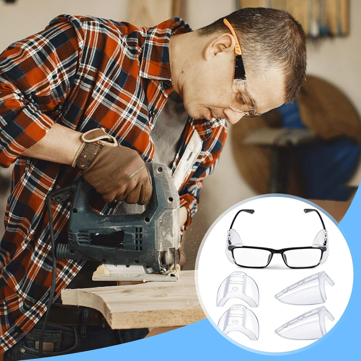 BNXF 2 Pairs Side Shields,Shields Slip on Clear Side Shields,Glasses Side Safety Protection,Safety Glasses Side Shields,Universal Side Shield Safety Glasses for Small to Medium Eyeglasses(Clear) image number 1