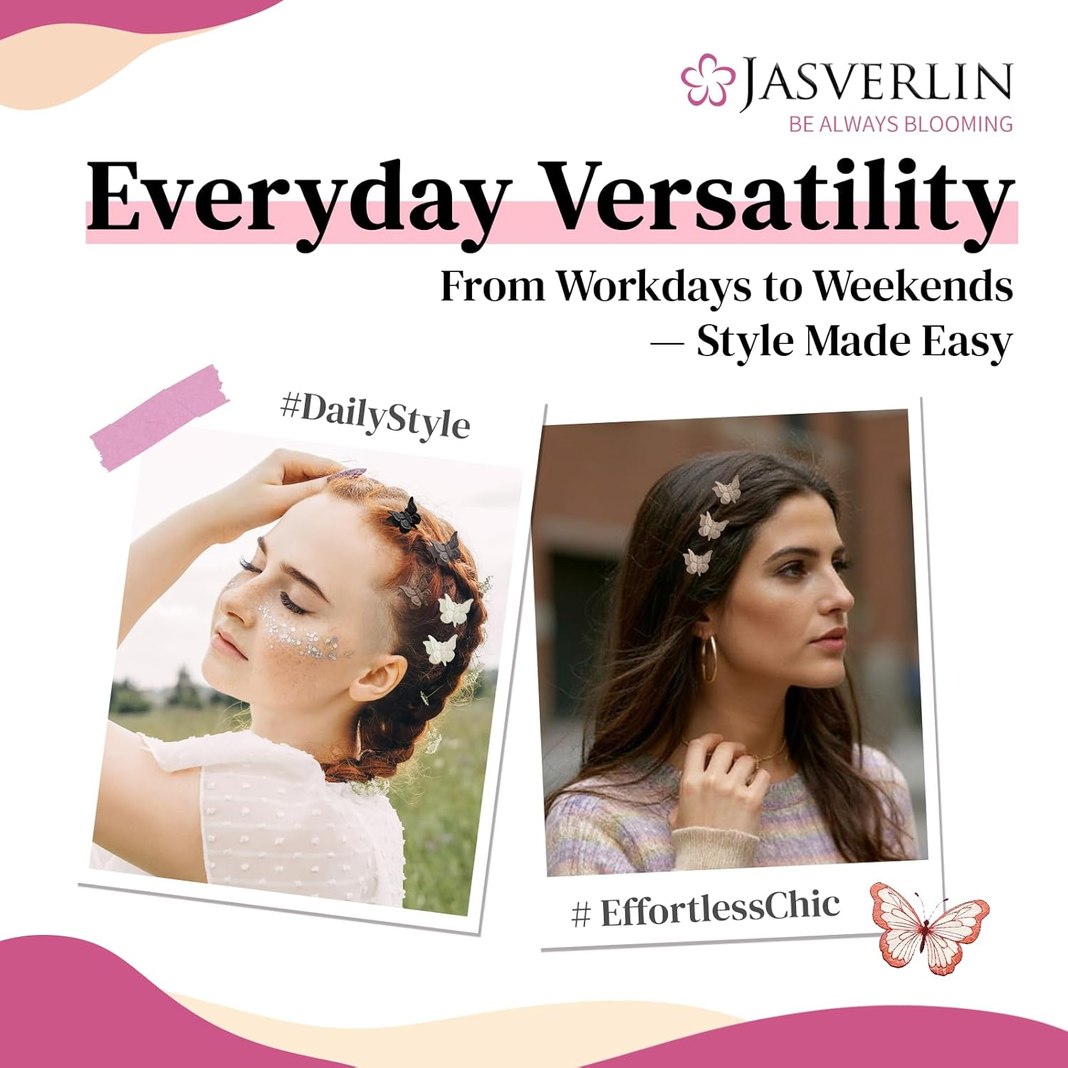 JASVERLIN Matte Butterfly Hair Clips for Girls, 90S Cute Mini Claw Clips for Toddler Kids, Small Tiny Y2K Rave Hair Styling Accessories 2000S Festival Outfits 50 Pcs (Neutrals)