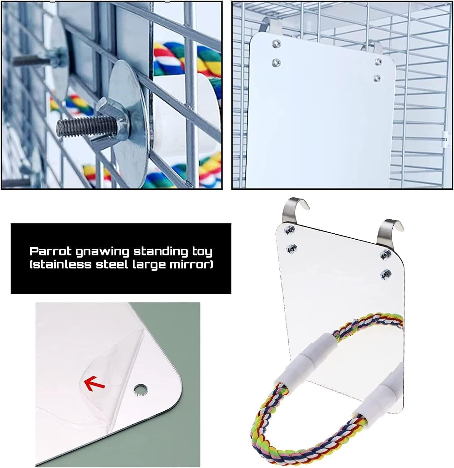 Norhogo Parrot Bird Acrylic Mirror Toy with Perch, Bird Cage Stand, Rope, Mirror for African Greys, Amazons, Parakeets, Cockatoos image number 6