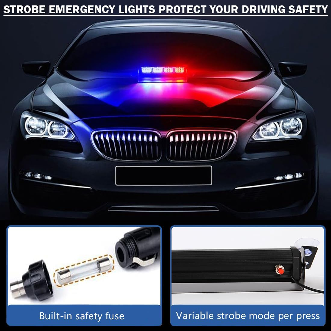 Red Blue LED Emergency Strobe Light,Interior Windshield Safety Warning Police Lights W/Suction Cups,Dash Emergency Flashing Light,For Car,Police Law Enforcement,Firefighter Vehicle image number 2