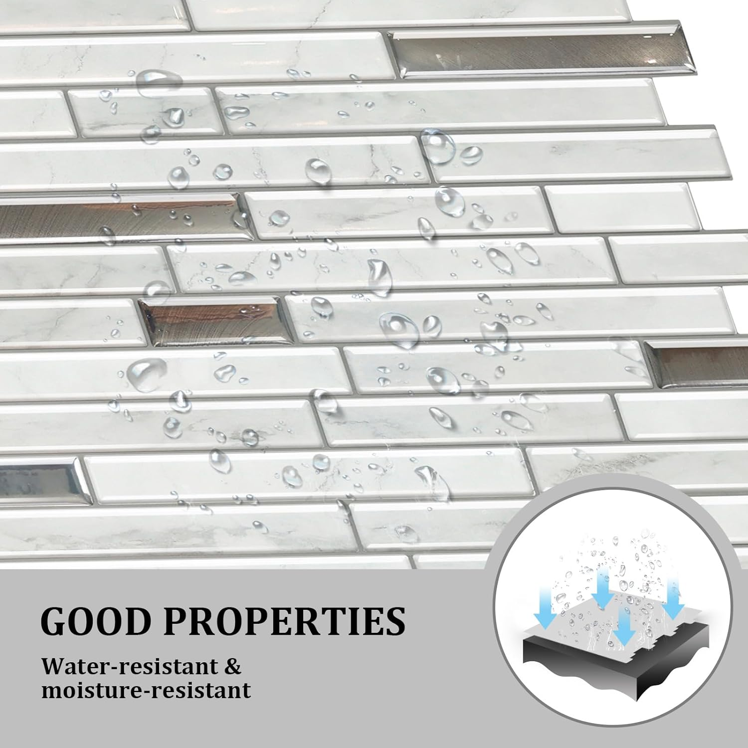 Tile 10 Sheets Peel and Stick Tiles Backsplash, 12"X12" Light Color Stick on Wall Tiles image number 2