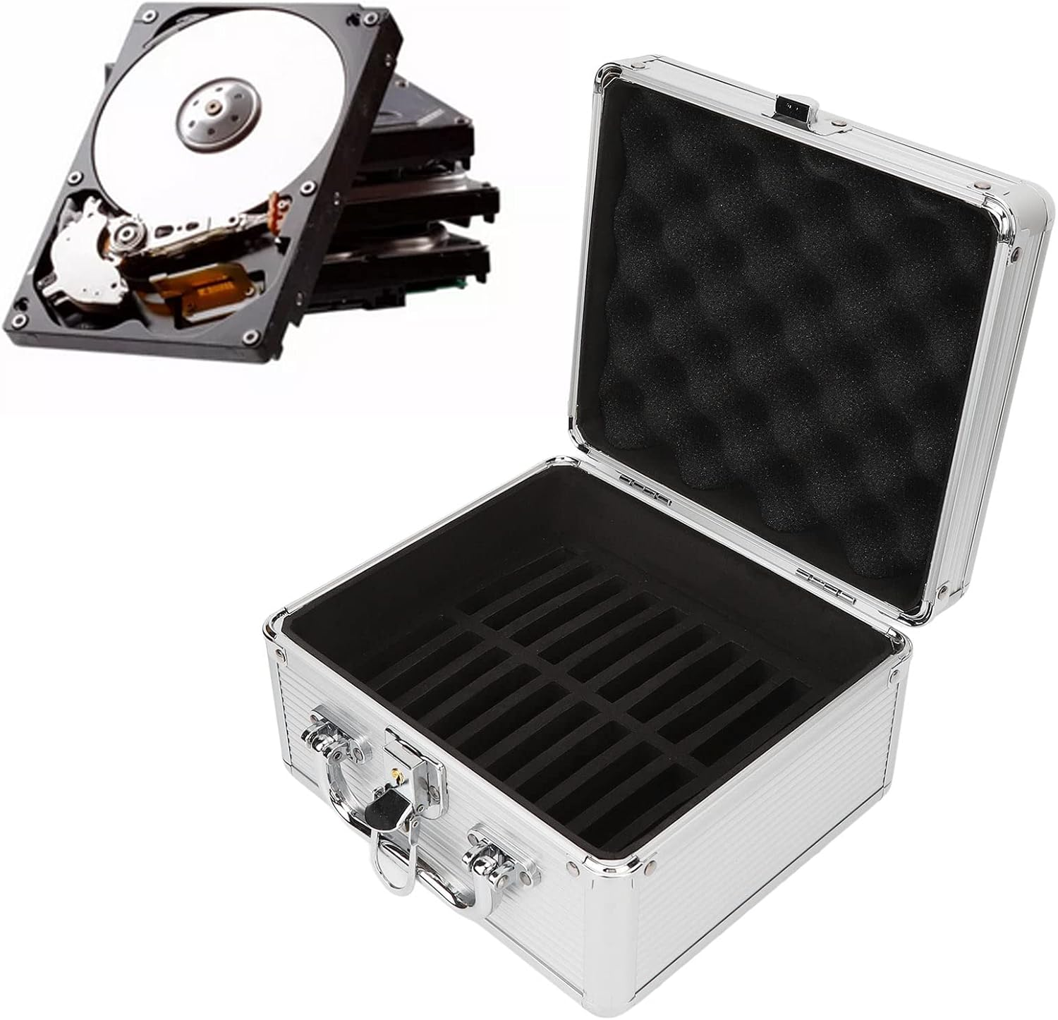 2.5" Hard Drive Storage Box, HDD Storage Box Suitcase with 20 Bays, External Hard Drive Carrying Case with Safety Lock Design image number 4