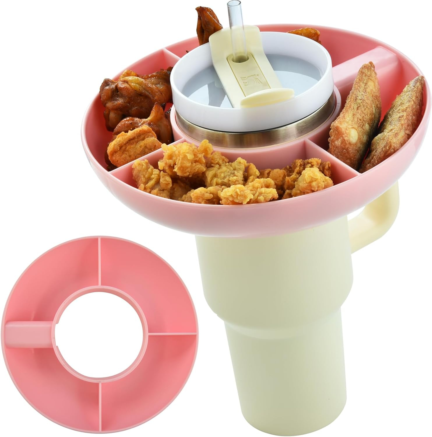 HAUNDRY Snack Bowl for Stanley 40 Oz Tumbler with Handle, Tumbler Snack Tray Compatible with Stanley Cup 40 Oz with Handle, Reusable Snack Ring for Stanley Cup Accessories,Snack Bowl (Cream)