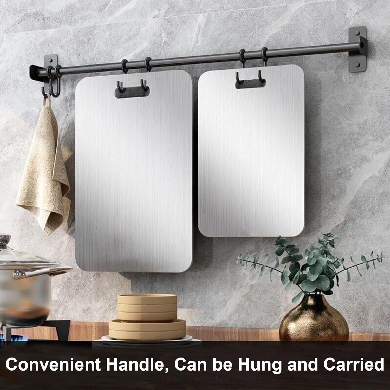 Spardar 2 Pieces Kitchen Chopping Boards, Kitchen Chopping Board Set with Stand, for Cutting Fruits, Vegetables, Meat and Seafood, with Sink, Kitchen Cutting Mat image number 3