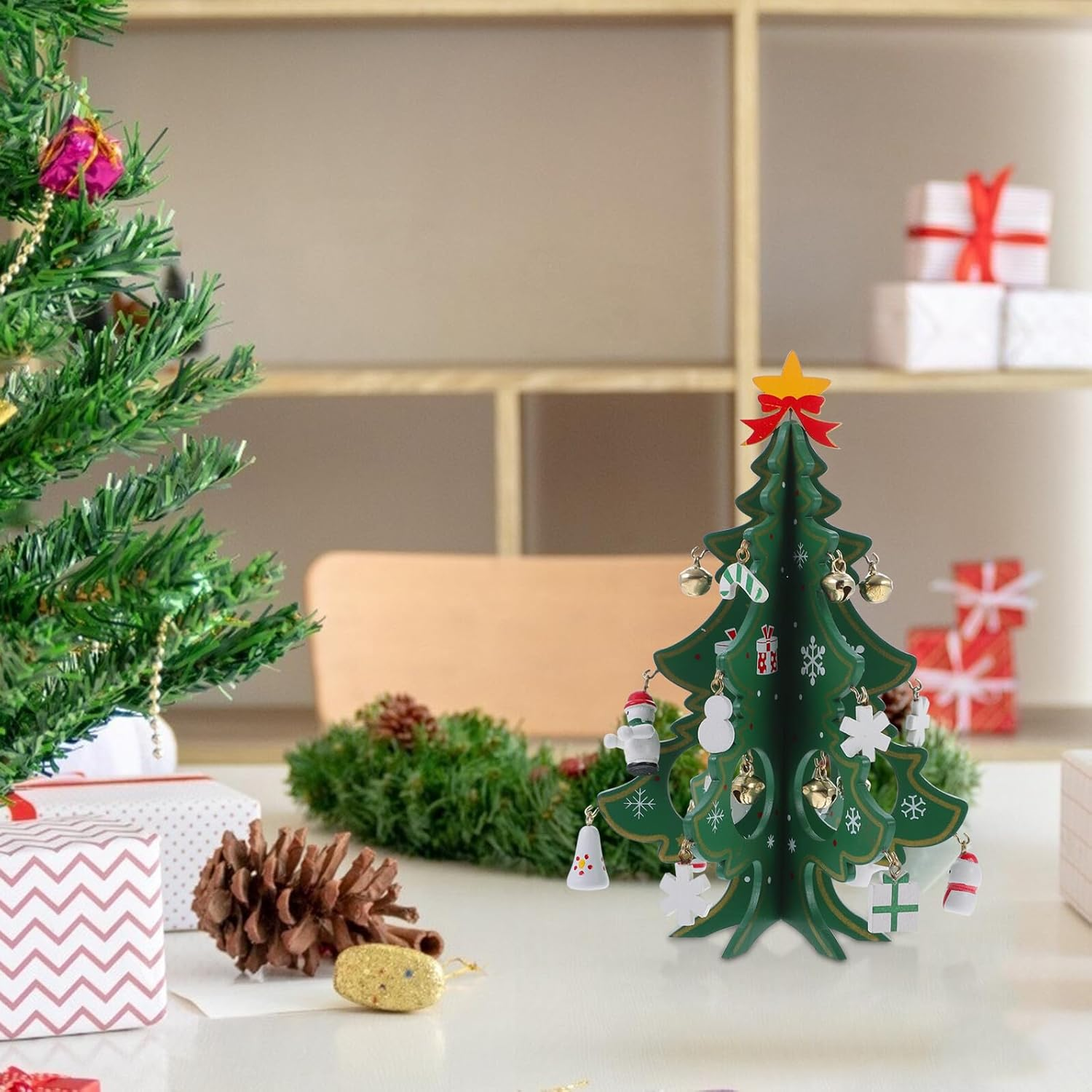 Creative Mini Xmas Tree Ornament Tabletop Christmas Tree Decoration for Home Office and Festive Displays Holiday and Window Decor - Multicolor image number 6