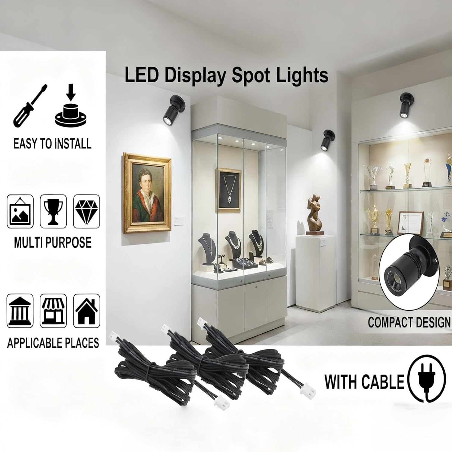 LED Display Spot Lights Mini Led Spotlights 4Pcs Dimmable LED Display Spot Lights,Usb Mini Spotlight 5V Lamp for Jewelry Showcase, Porch Entryway, Pics Wall Art (Netural Light) Building Supplies