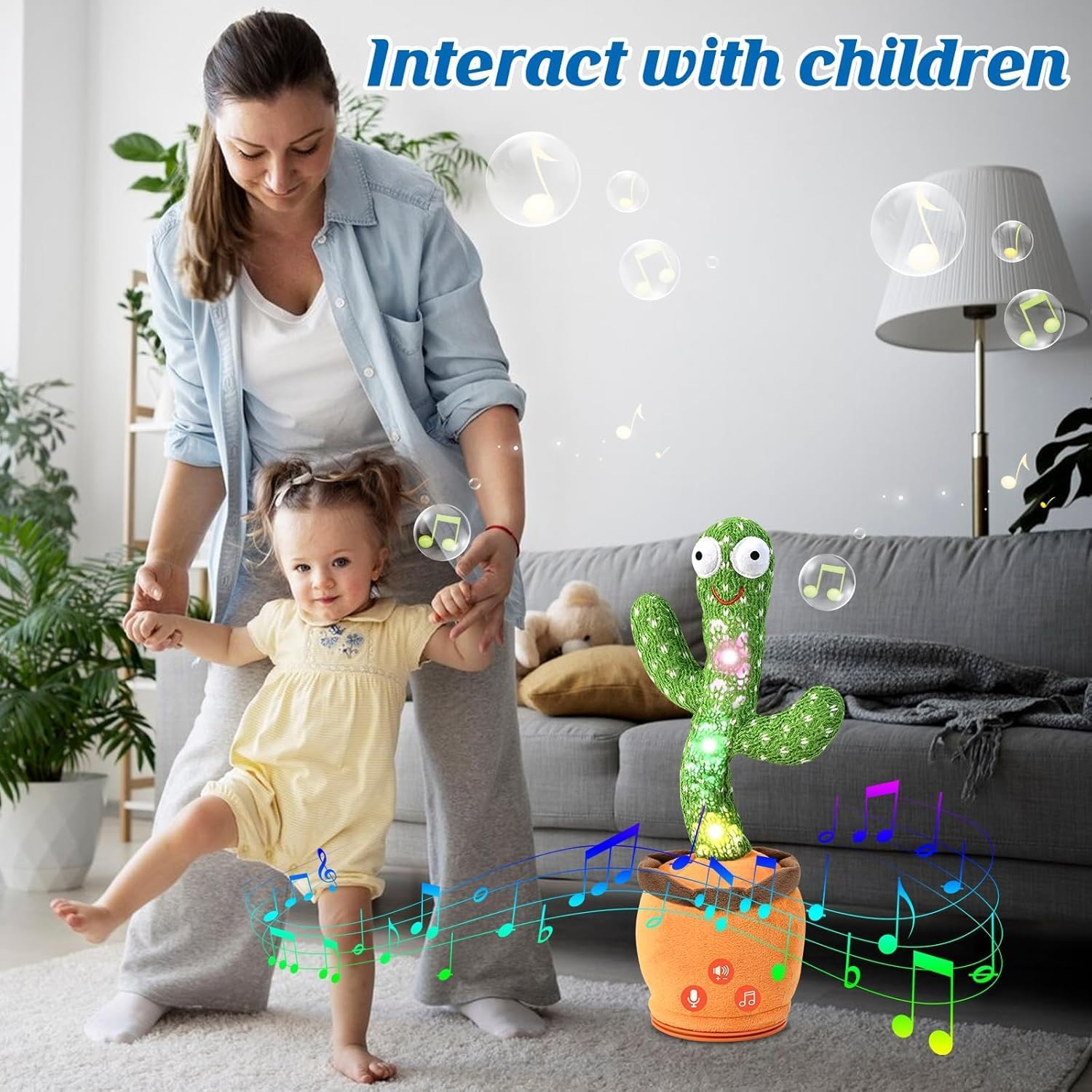 Dancing Talking Cactus Toy for Baby Toddler, Boys Girls Gifts Singing Mimicking Cactus Recording Repeating What You Say Cactus Baby with 120 English Songs Cactus That Talks Back image number 6