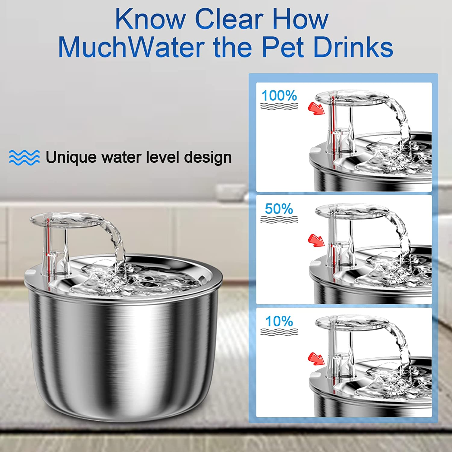 Cat Water Fountain, 67Oz/2L Stainless Steel Pet Water Fountain, Ultra Quiet Pump Cat Water Dispenser for Cats, Dogs, Multiple Pets image number 4