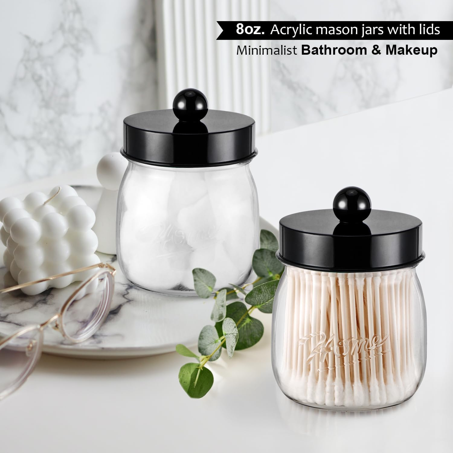 Sheechung 3 Pack Qtip Holder Bathroom Jar Set, Apothecary Mason Jar for Bathroom Vanity Home Storage Organizer, Qtip Dispenser for Cotton Swabs, Floss Picks, Farmhouse/Home Decor (Black) - Bronze image number 5