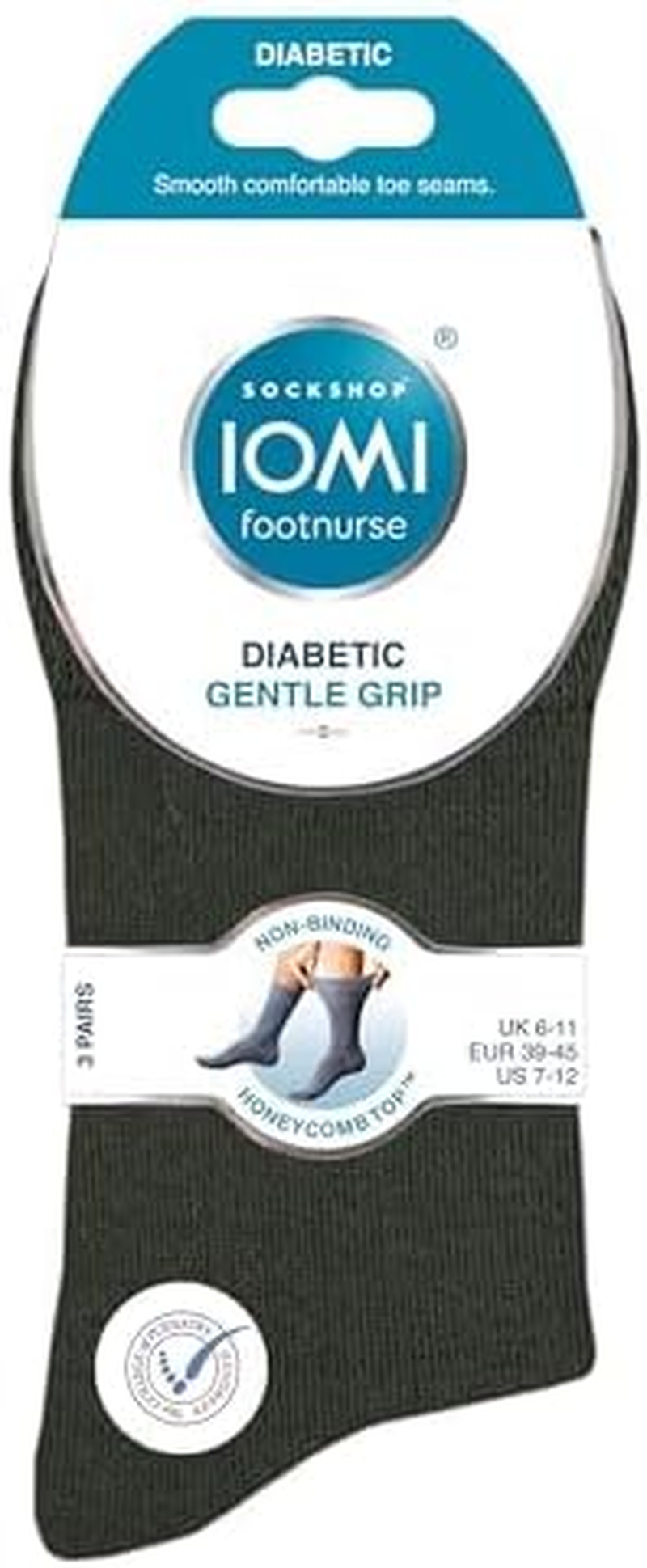IOMI Footnurse Diabetic Gentle Grip Non-Binding Cotton Rich Socks Ladies 3 Pair 4-8UK Light Mix image number 5