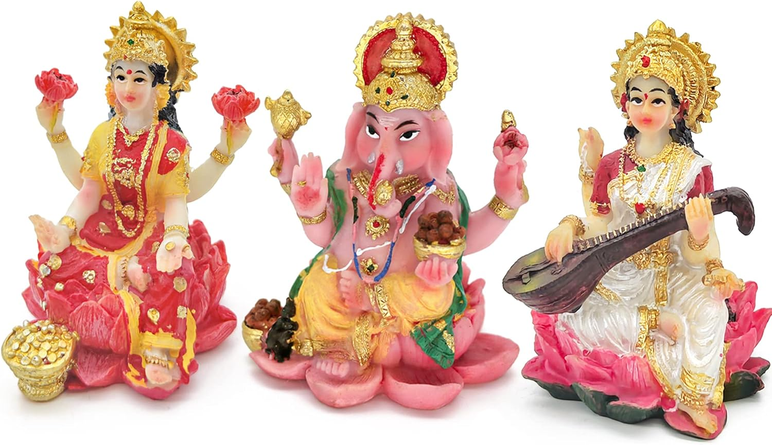 Hinduism Lakshmi Ganesha Saraswati Statue - Hindu Laxmi Lord Ganesh Idol Figurine Home Temple Mandir Pooja Item Indian Puja Decoration Diwali Home Decoration Items Gift（There Are Three Products） image number 6