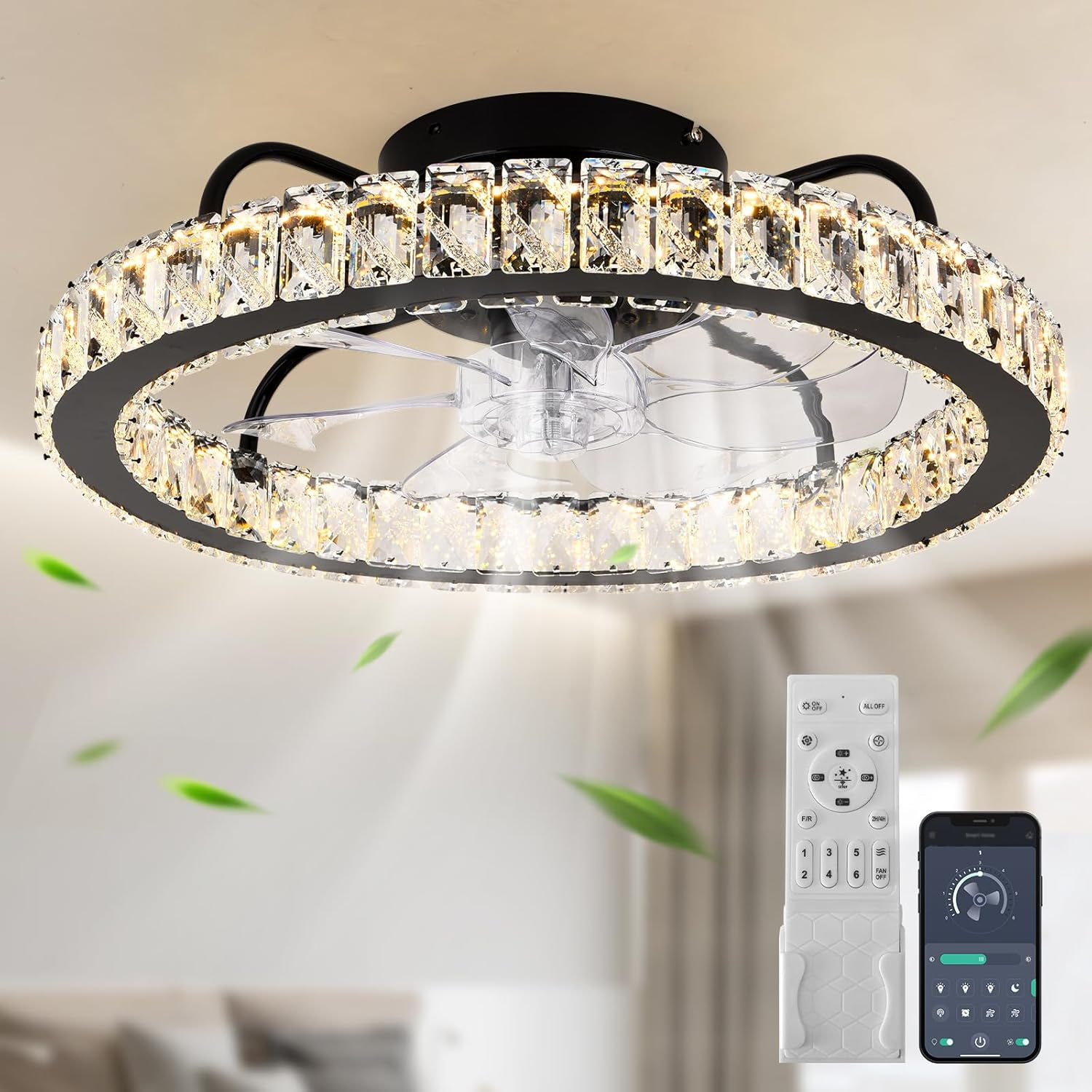 Ganeed LED Ceiling Fans with Light 6-Speed Ceiling Fan Lighting Dimmable Modern Ceiling Fan Light Fixture for Bedroom Living Room Kitchen