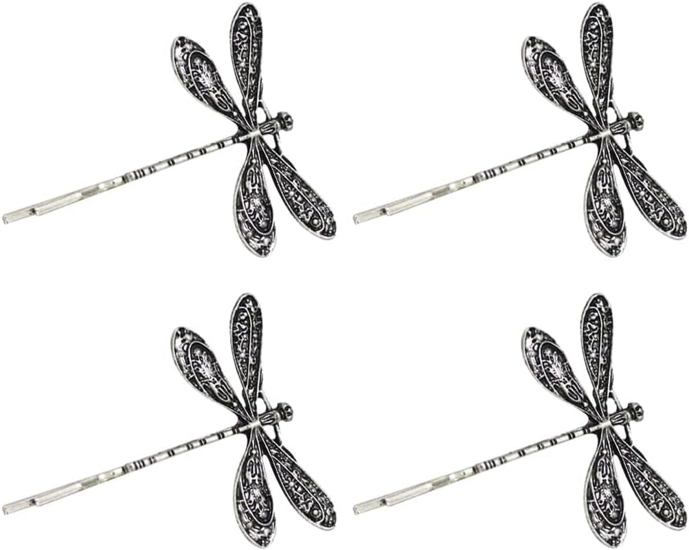 4Pcs Silver Dragonfly Hair Clip,Wedding Retro Antique Barrette,Bridal Headdress Head Wear Styling Hair Accessories for Girls Ladies Bobby Pins Hair Pins French Hair Styling Pins Hair Accessories Hair image number 1
