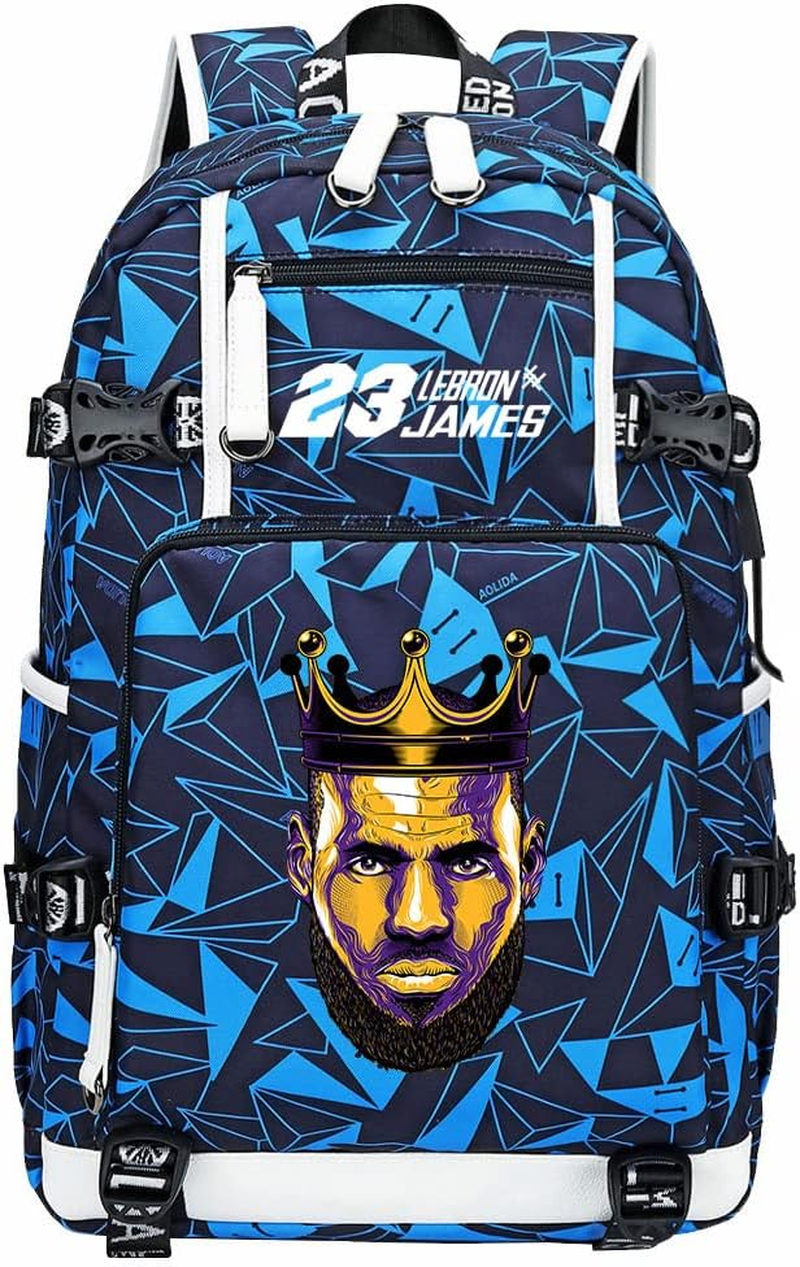 Basketball Player James Multifunction Backpack Travel Student Laptop Fans Bookbag for Men Women - Grey Pattern - 2 image number 3