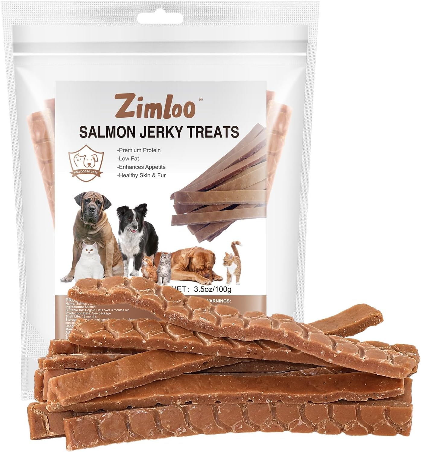 Salmon Sticks Cat & Dog Treats, Real Salmon Tender Strips, High Protein Low Fat Healthy Ingredient Chew Training Snacks image number 5