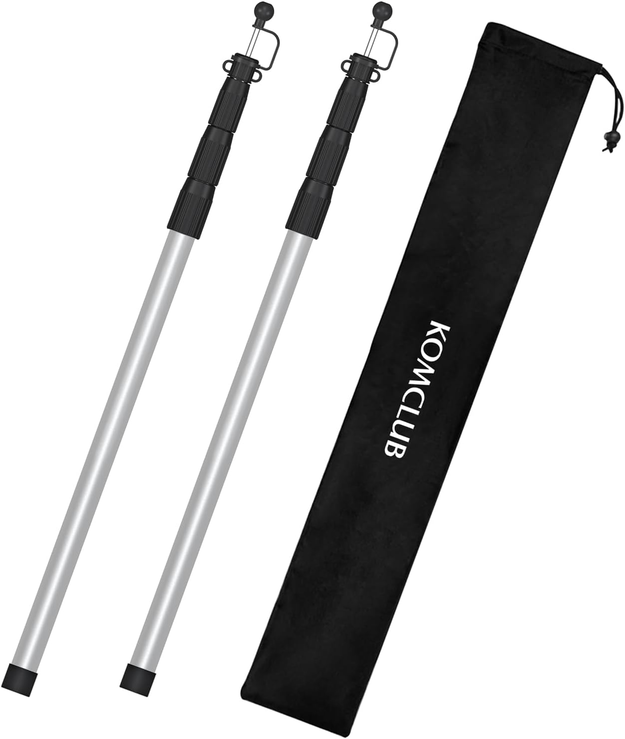 KOMCLUB Telescoping Tarp Poles 4 Section Adjustable Tent Poles for Tarp, Portable & 98.5In Lightweight Aluminum Tent Accessories Set of 2 &1 Bag (Gray)