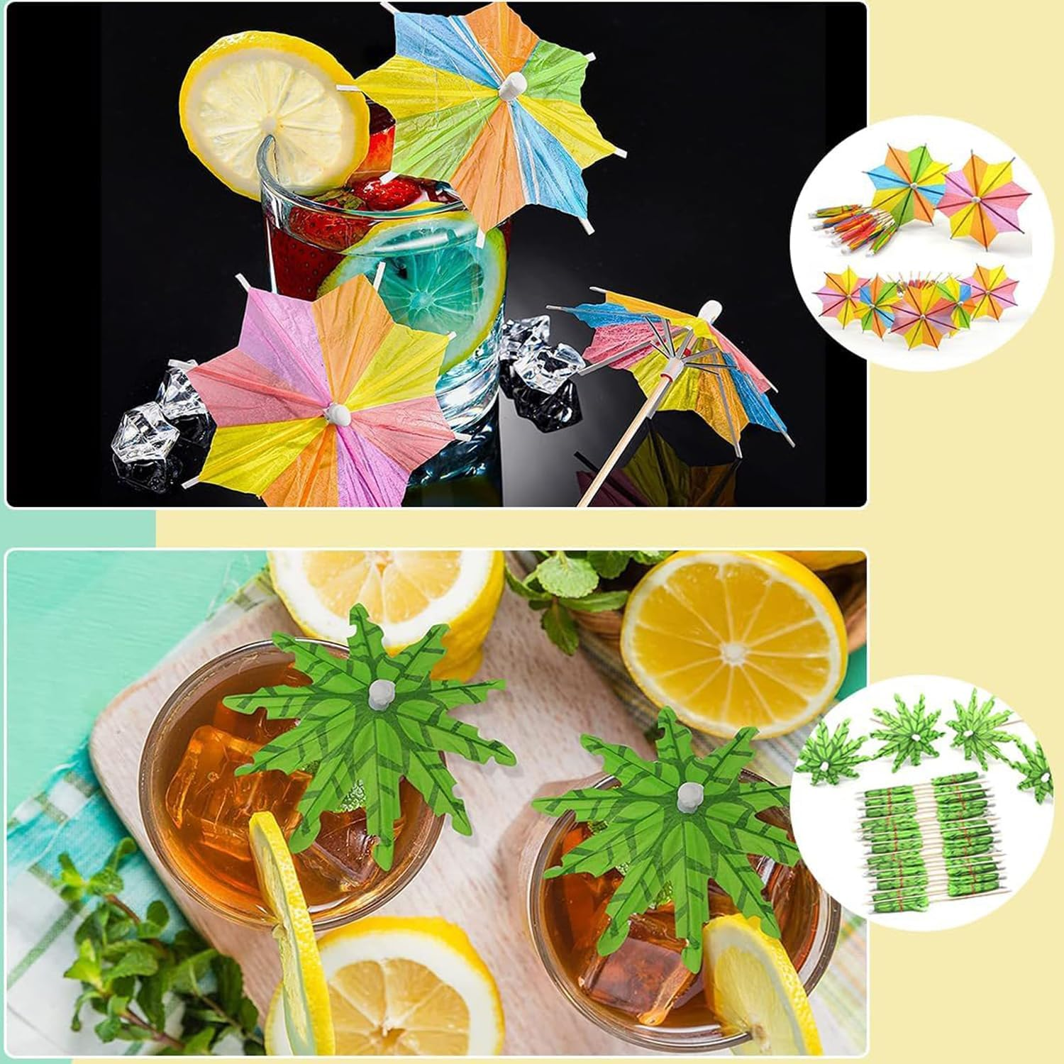 Lxcshljx 150Pcs Cocktail Umbrellas, Cocktail Picks, Drink Umbrellas, Summer Rainbow Hawaiian Umbrella, Parasol Cocktail Umbrella Sticks with Wood Toothpicks for Party Fruit Plate Cupcake Toppers Decor image number 5