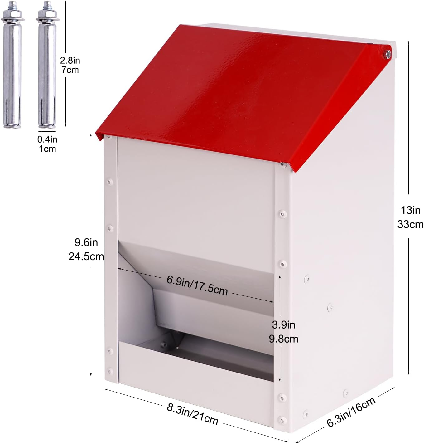 Galvanized Wall Mount Chicken Feeder No Waste Hanging Chicken Feeder with Lid Weatherproof Metal Automatic Poultry Feeder Trough Food Dispenser for outside Coop (10 Lbs) image number 6