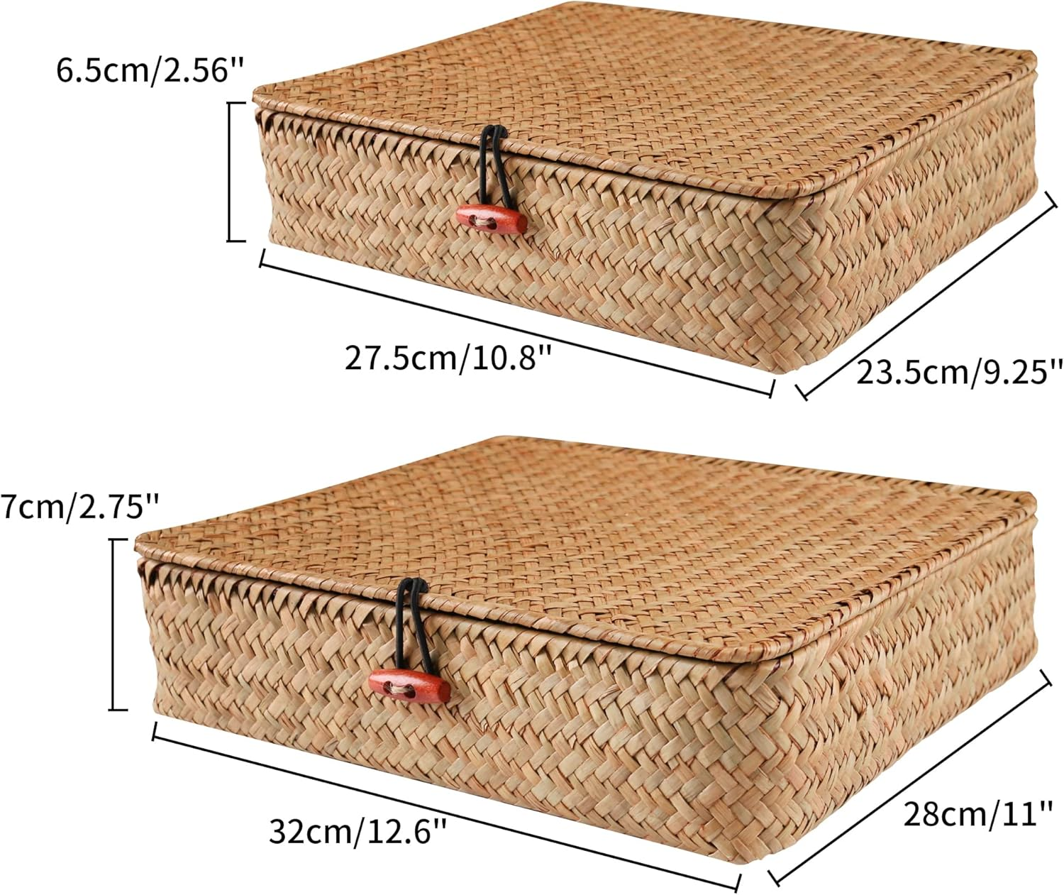 FEILANDUO Shelf Baskets with Lids Wicker Storage Baskets for Shelves Organizing Natural Seagrass Rattan Woven Organizer Boxes Boho Home Decor image number 4