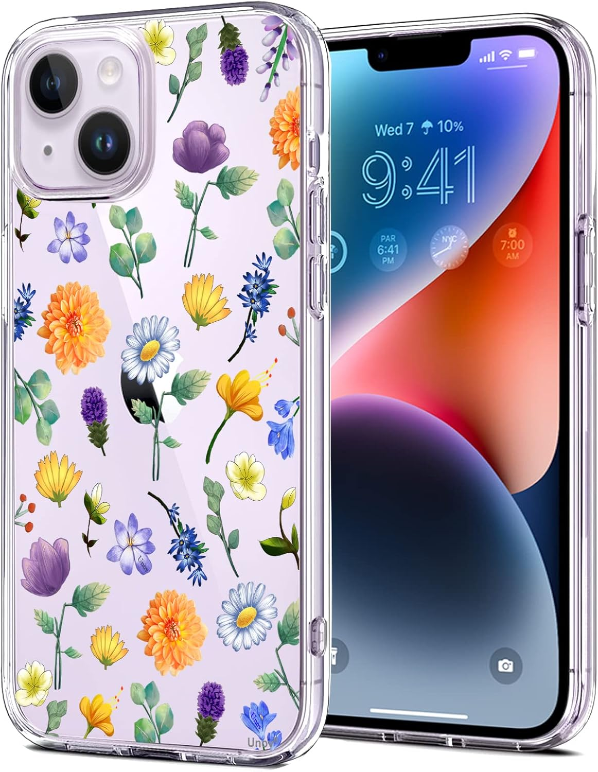 Unov Case Compatible with Iphone 14 Pro Case Clear with Design Embossed Floral Pattern Soft TPU Bumper Slim Protective 6.1 Inch (Stained Glass Flower)