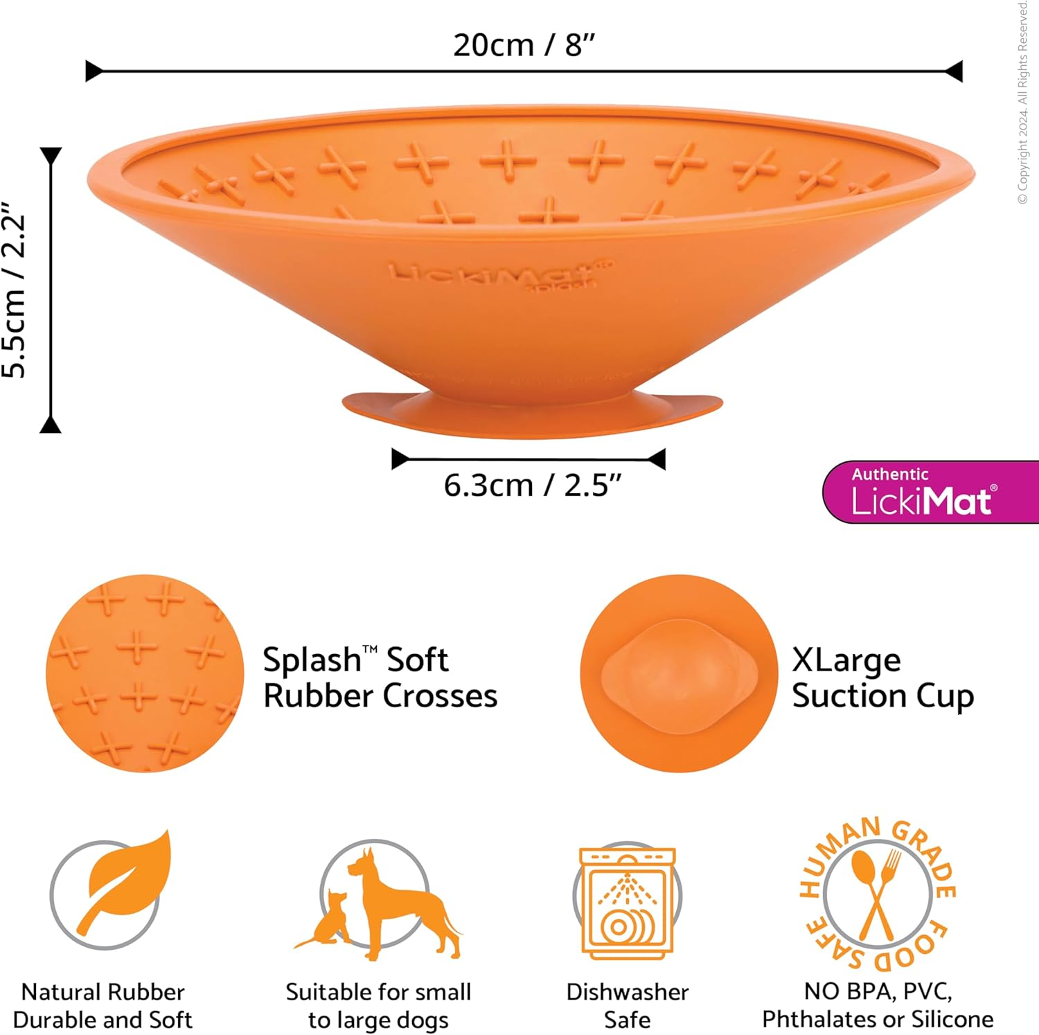 Lickimat Splash, Dog Slow Feeder Bowl for Boredom & Anxiety Reduction, Sticks to Smooth Surface; Perfect for Food, Treats, Yogurt, or Peanut Butter. Fun Alternative to a Slow Feed Dog Bowl, Orange image number 4