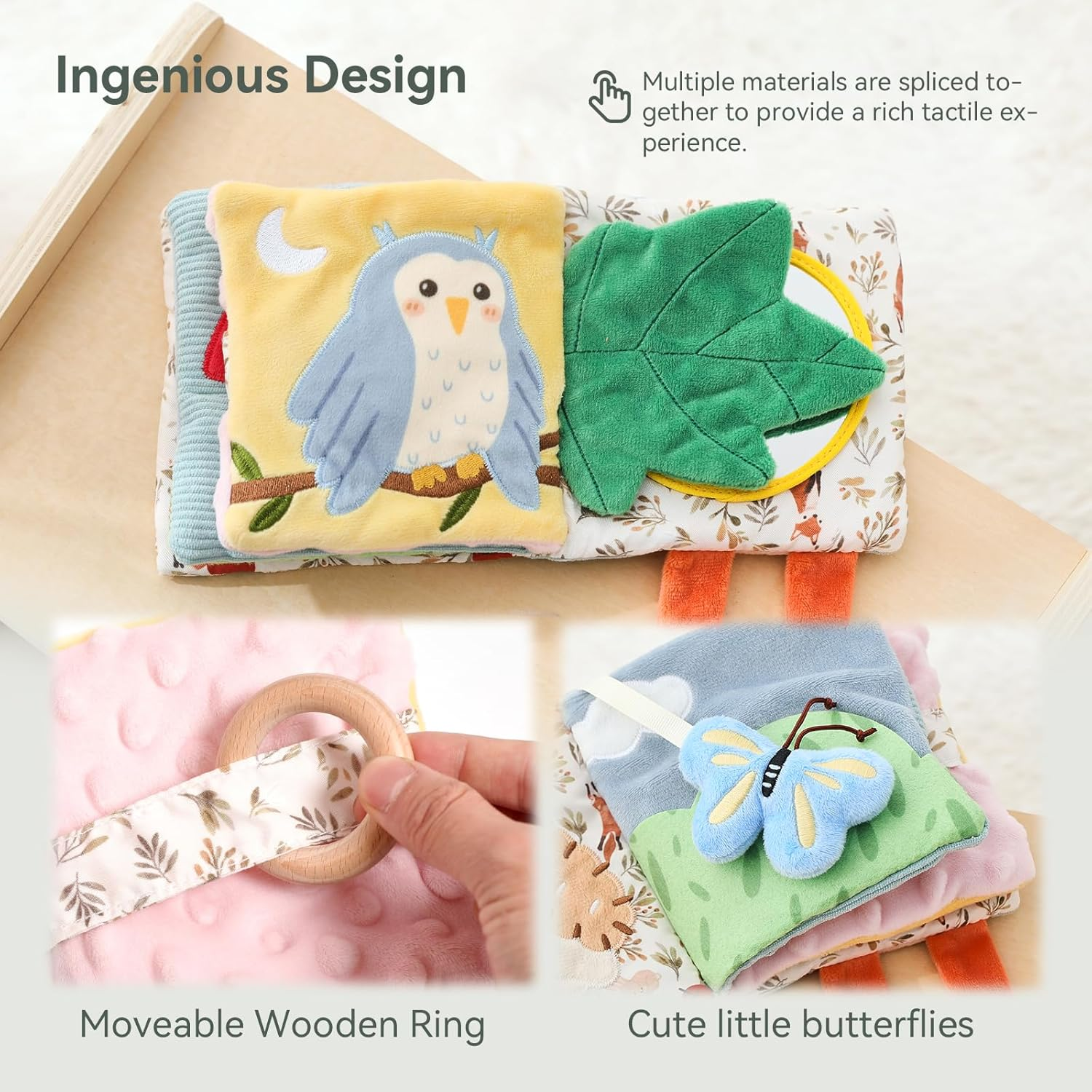 EERKEOD Baby Cloth Book Toys Montessori Baby Book Toy Animal Sensory Stroller Toy Non-Toxic Crinkle Washable Early Education for Baby Infant Toddler image number 6