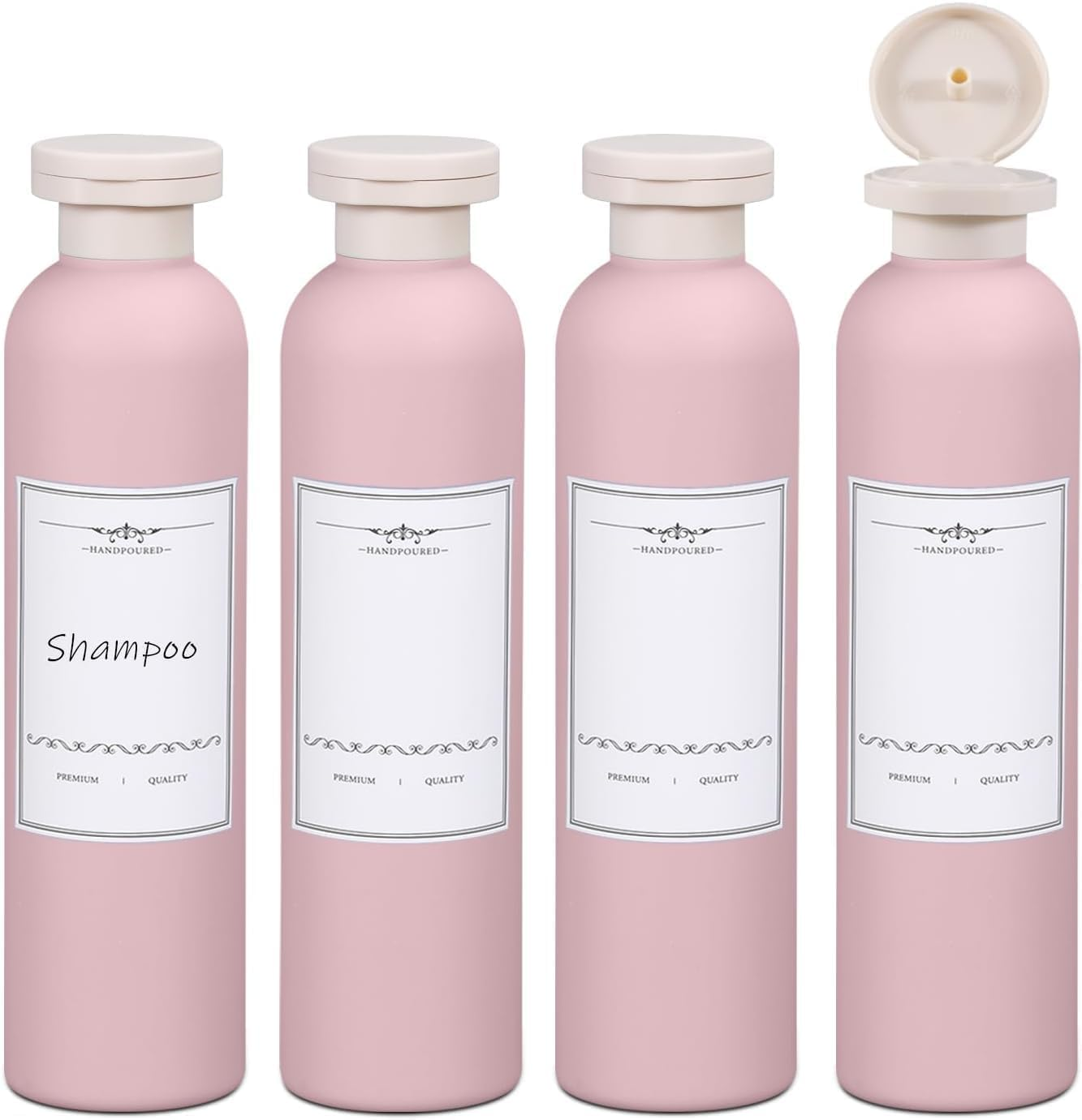 4 Pcs Plastic Large Squeeze Bottles with Flip Cap,Refillable Containers for Lotion,Cream,Soap,Shampoo Leak Proof Travel Shampoo Bottle (Pink, 200Ml)
