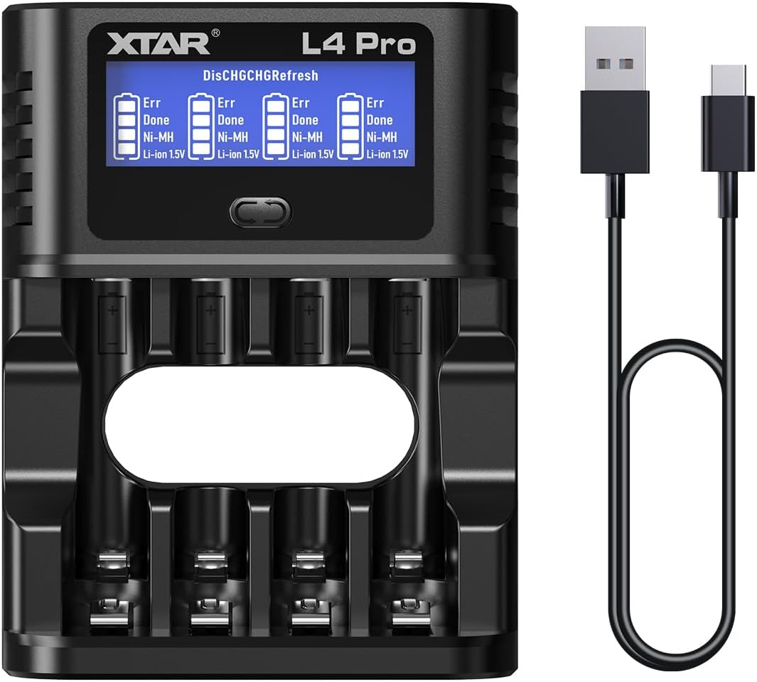 XTAR L4 Pro Smart Type-C 1.5V Li-Ion & 1.2V Nimh/Nicd AA AAA Battery Charger with Discharge&Refresh Function,4 Bay LCD Display Rechargeable AA Battery Charger image number 4