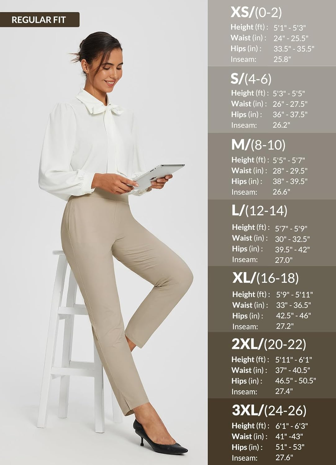 Baleaf Womens Travel Pants Lightweight Ankle Dress Pants with Zipper Pockets Golf Pants Stretch Petite Work Summer UPF50 image number 1