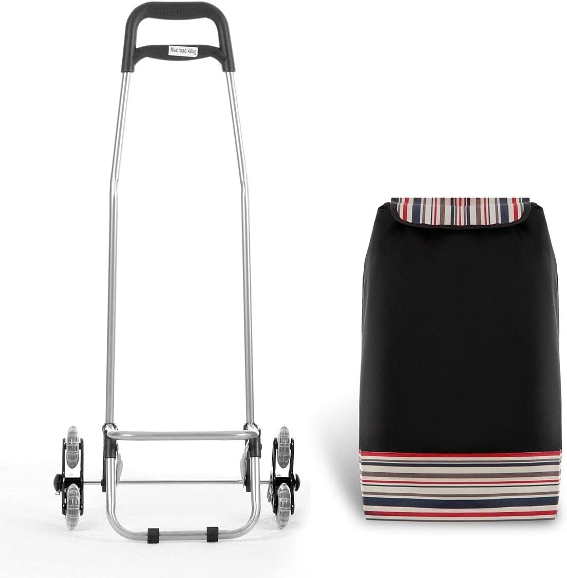 Shopping Trolley with Wheels Foldable Shopping Cart Stair Climbing Utility Cart Tri-Wheel Waterproof Nylon Shopping Bag Aluminium Framed Black image number 6