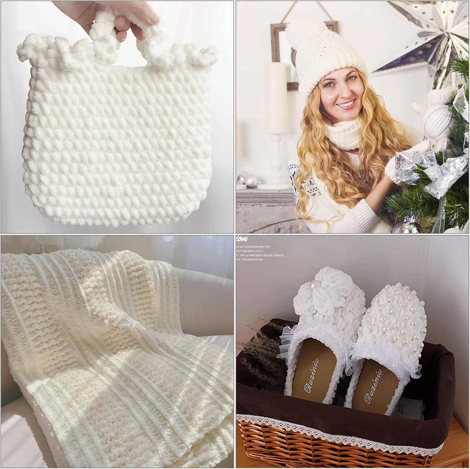 Knitting Wool Yarn 4 X 100G Multi-Colored Knitting Yarn for Crochet, Soft Chunky Yarn for Yarn Projects Making Plush Balls Handmade Bags Sweaters Shoes Hats Sweaters Blankets Scarves,White image number 4