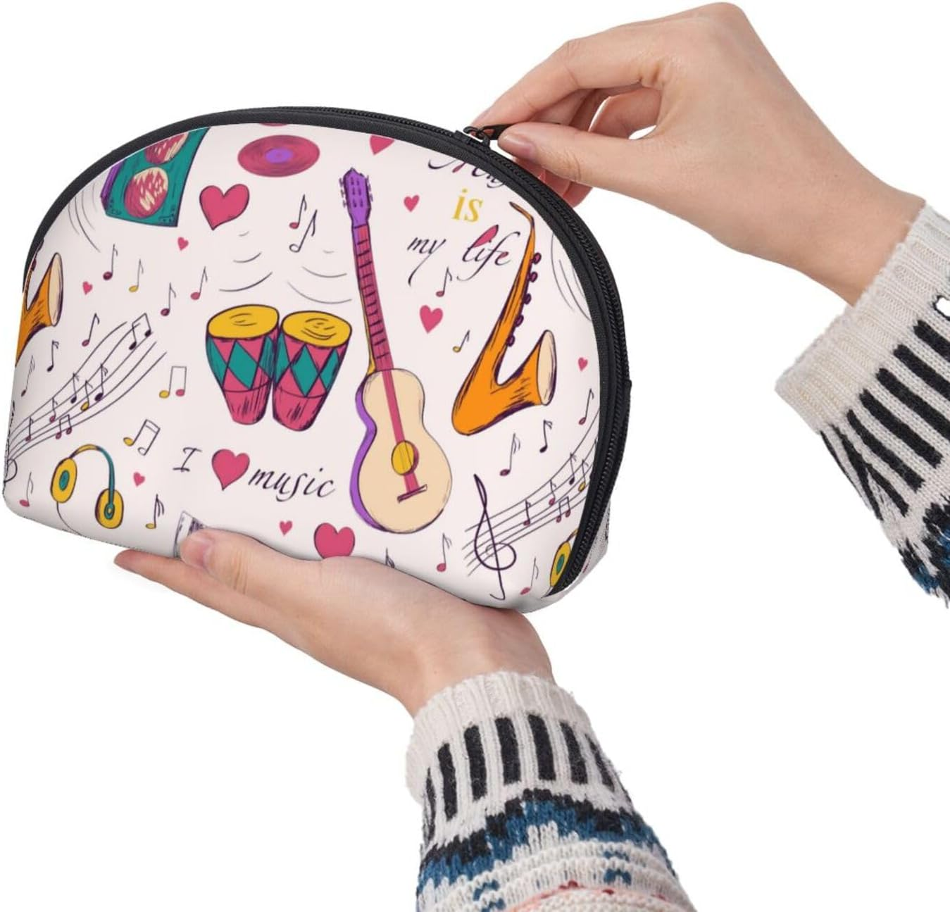 Cozimangoe Coin Pouch Makeup Bags Set, 2 Piece Shell Shape Cosmetic Bag with Pockets for Daily Travel Handbag Lipstick Keys Toiletry, Personalized Music Records Blues Music Is My Life Theme image number 4